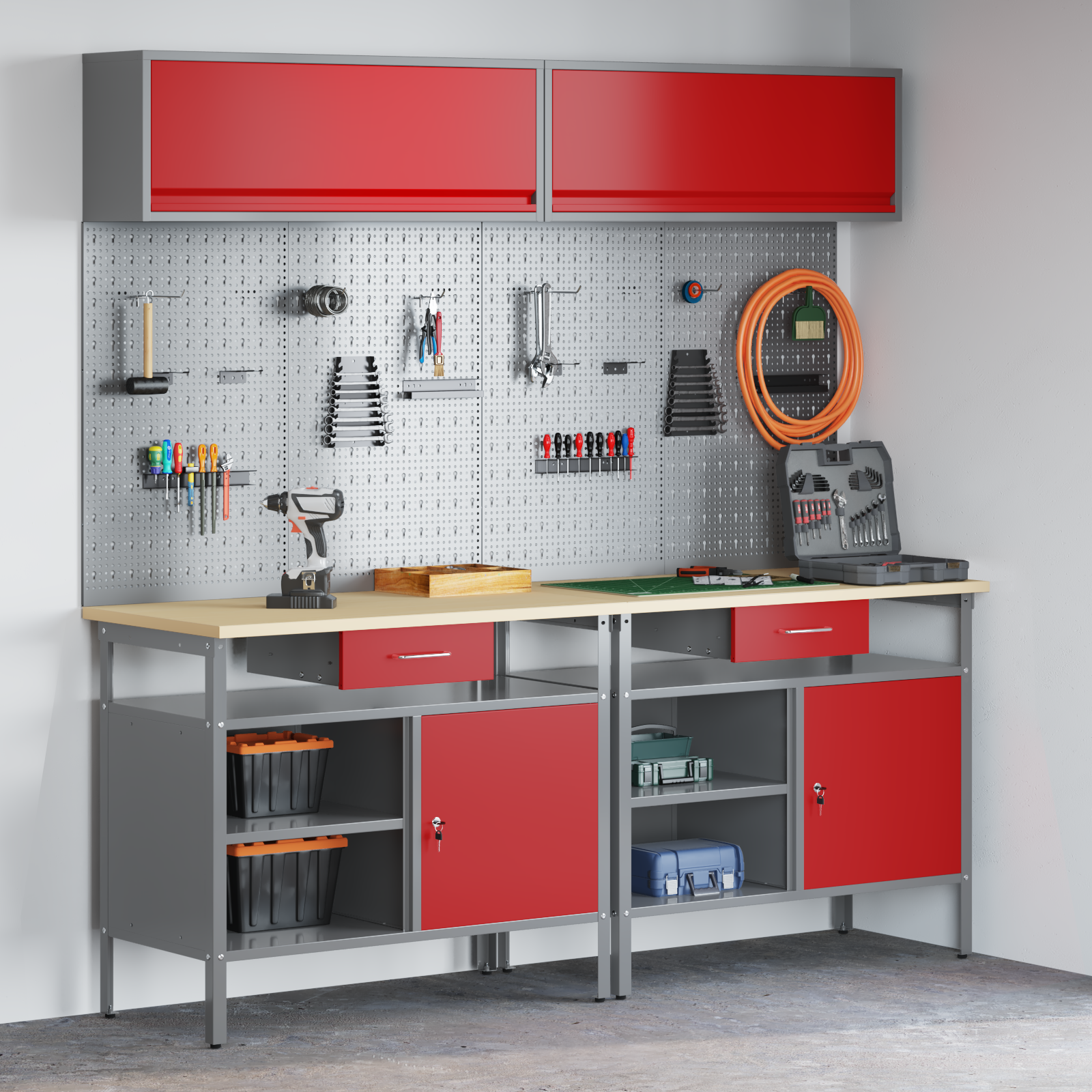 Set de banc de lucru din 8 piese - Oțel roșu Set de banc de lucru din 8 piese - Oțel roșu - imagine 1