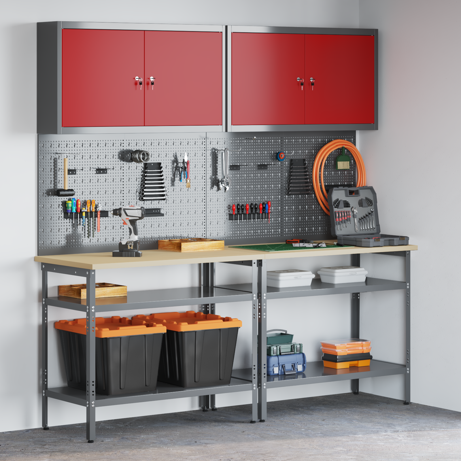 Set banc de lucru, 8 piese, gri, oțel 3321501 Set banc de lucru, 8 piese, gri, oțel 3321501 - imagine 1