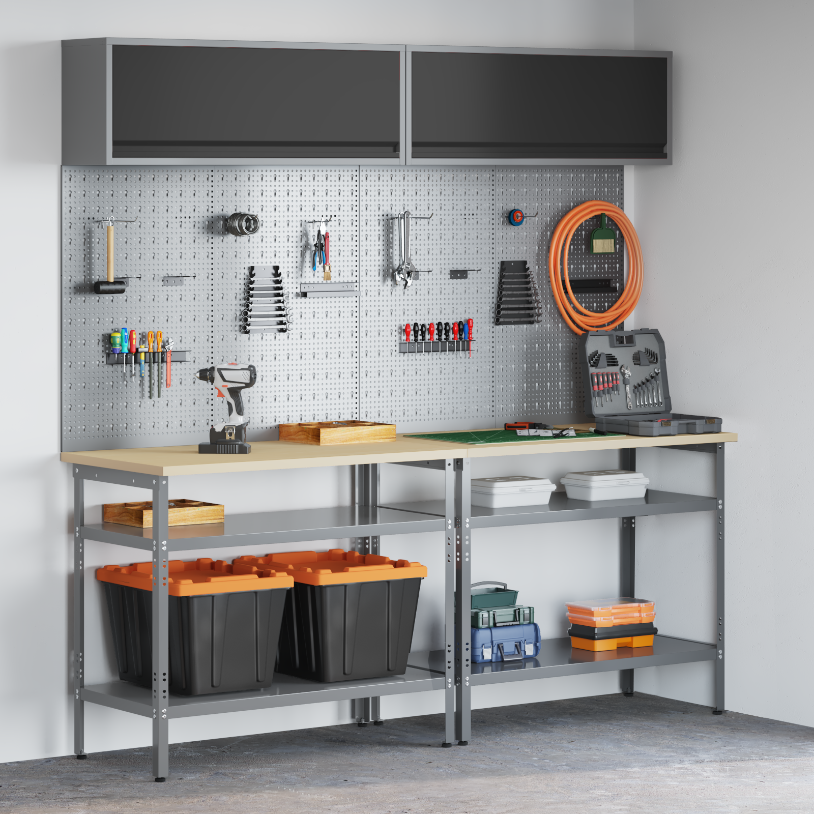 Set banc de lucru, 8 piese, gri, oțel 3321504 Set banc de lucru, 8 piese, gri, oțel 3321504 - imagine 1