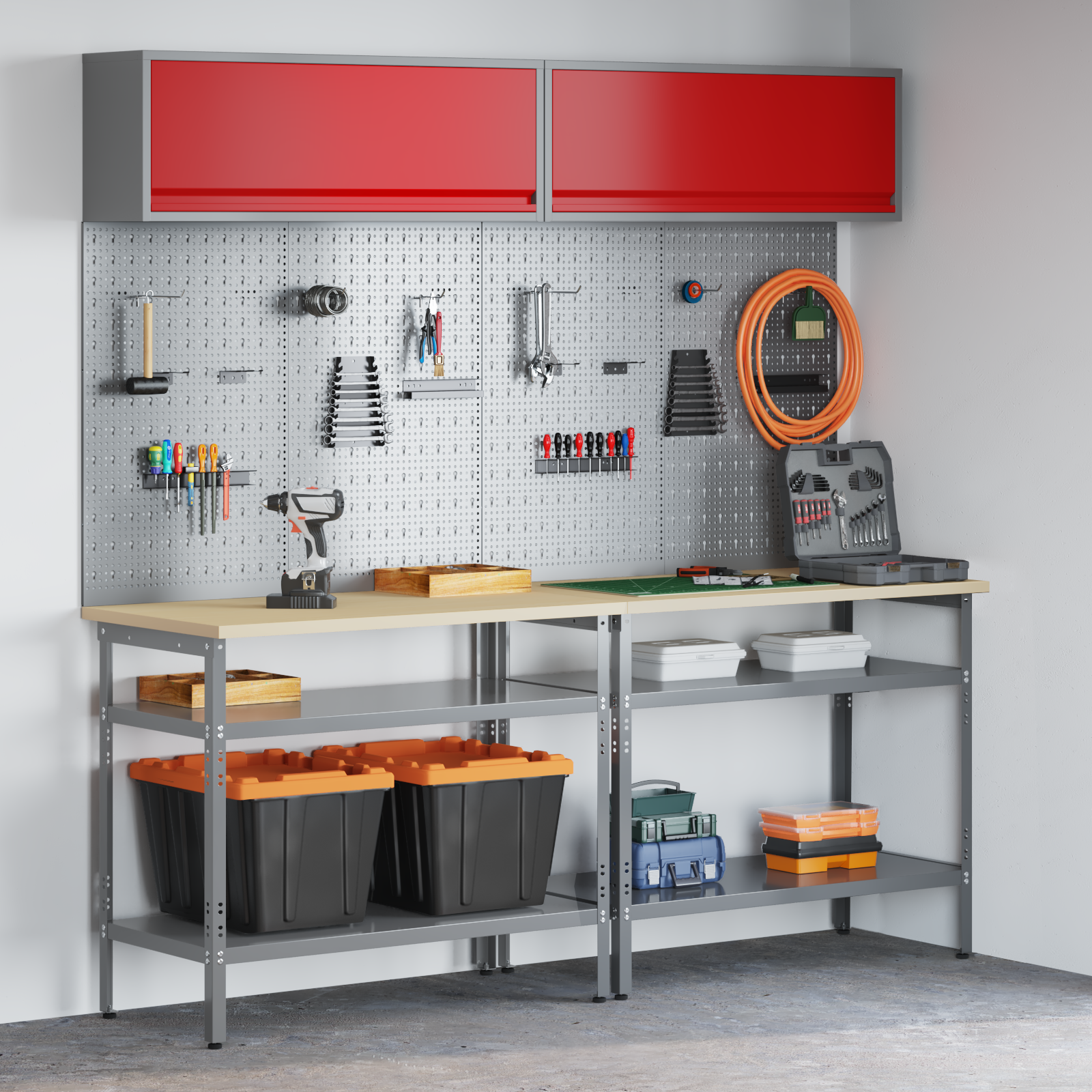 Set banc de lucru, 8 piese, gri, oțel 3321505 Set banc de lucru, 8 piese, gri, oțel 3321505 - imagine 1
