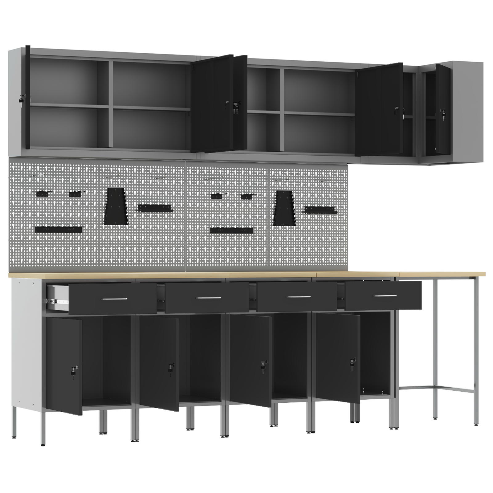 12-Piece Work Cabinet and Pegboard Set - Black MDF and Metal - Image 5