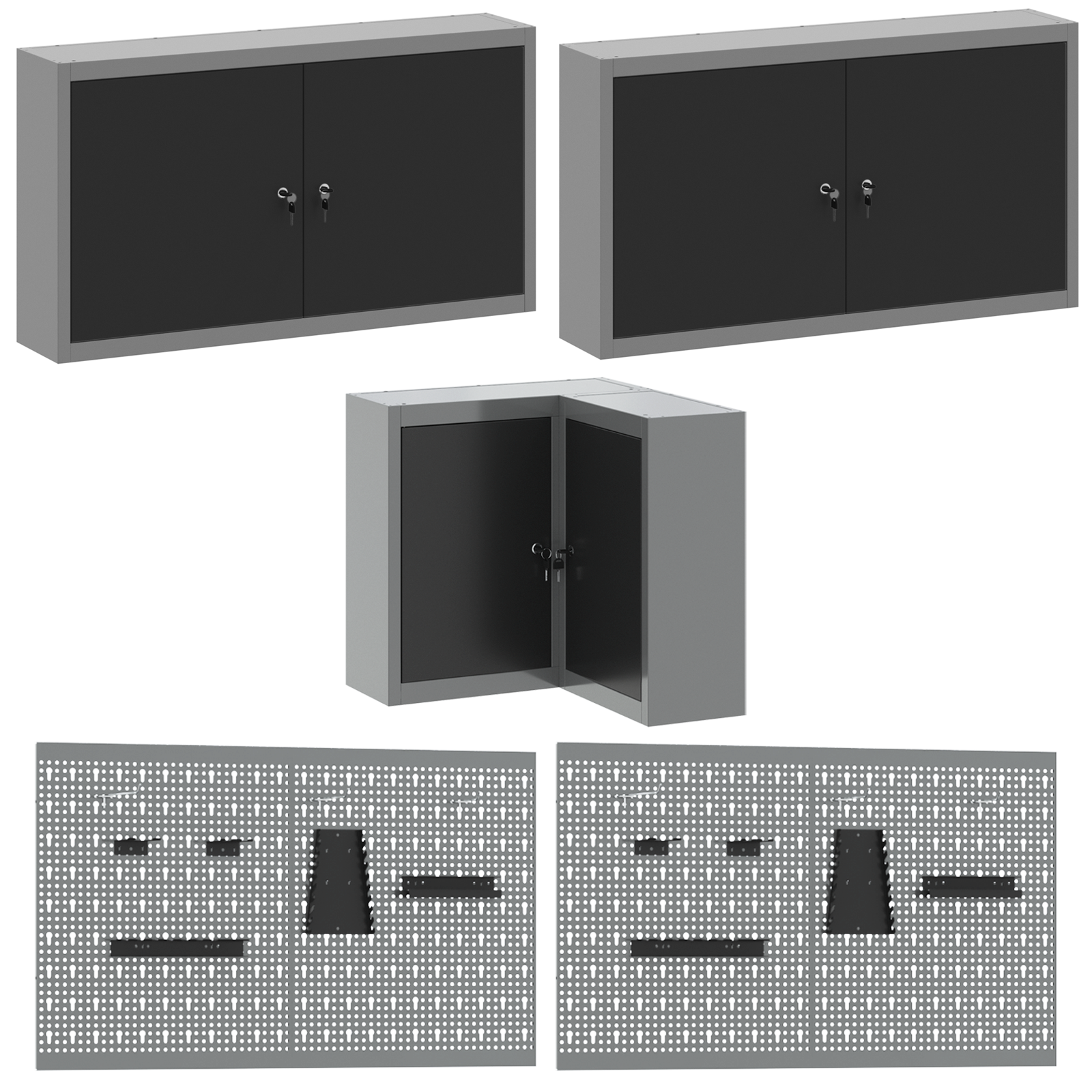 12-Piece Work Cabinet and Pegboard Set - Black MDF and Metal - Image 6
