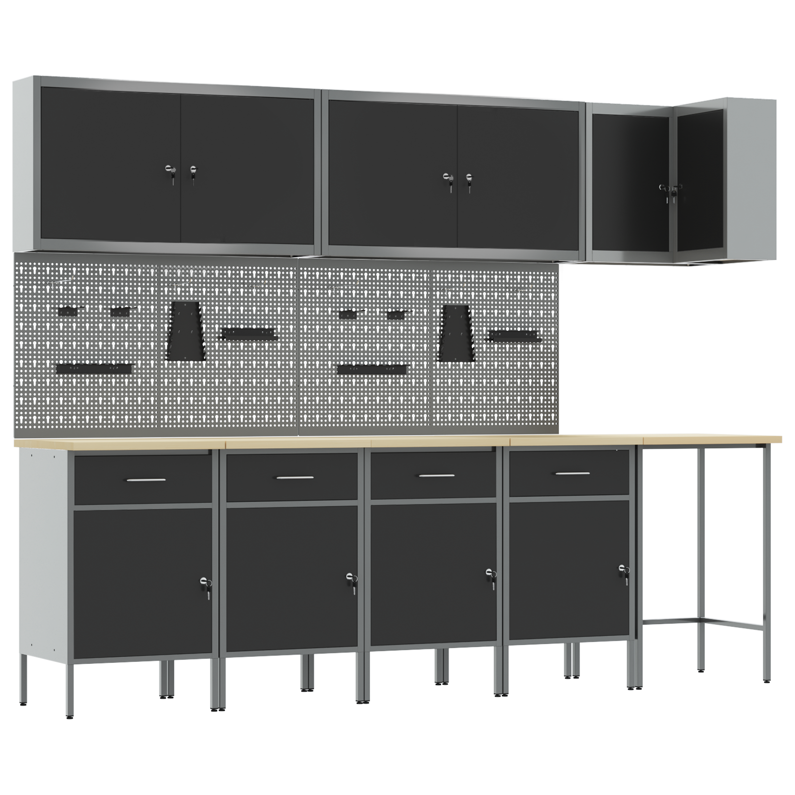 12-Piece Work Cabinet and Pegboard Set - Black MDF and Metal - Image 2