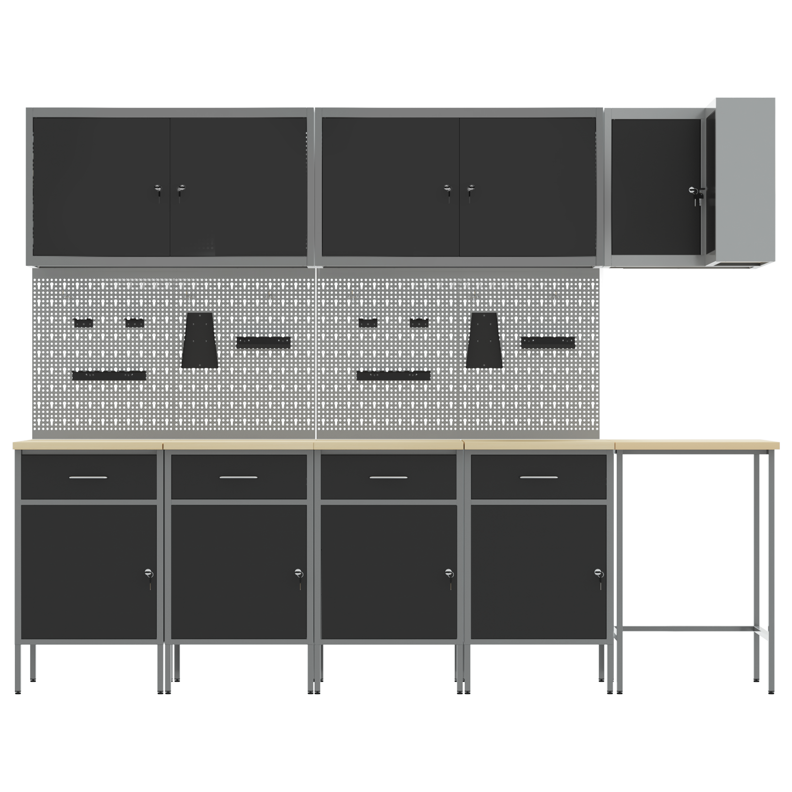 12-Piece Work Cabinet and Pegboard Set - Black MDF and Metal - Image 10