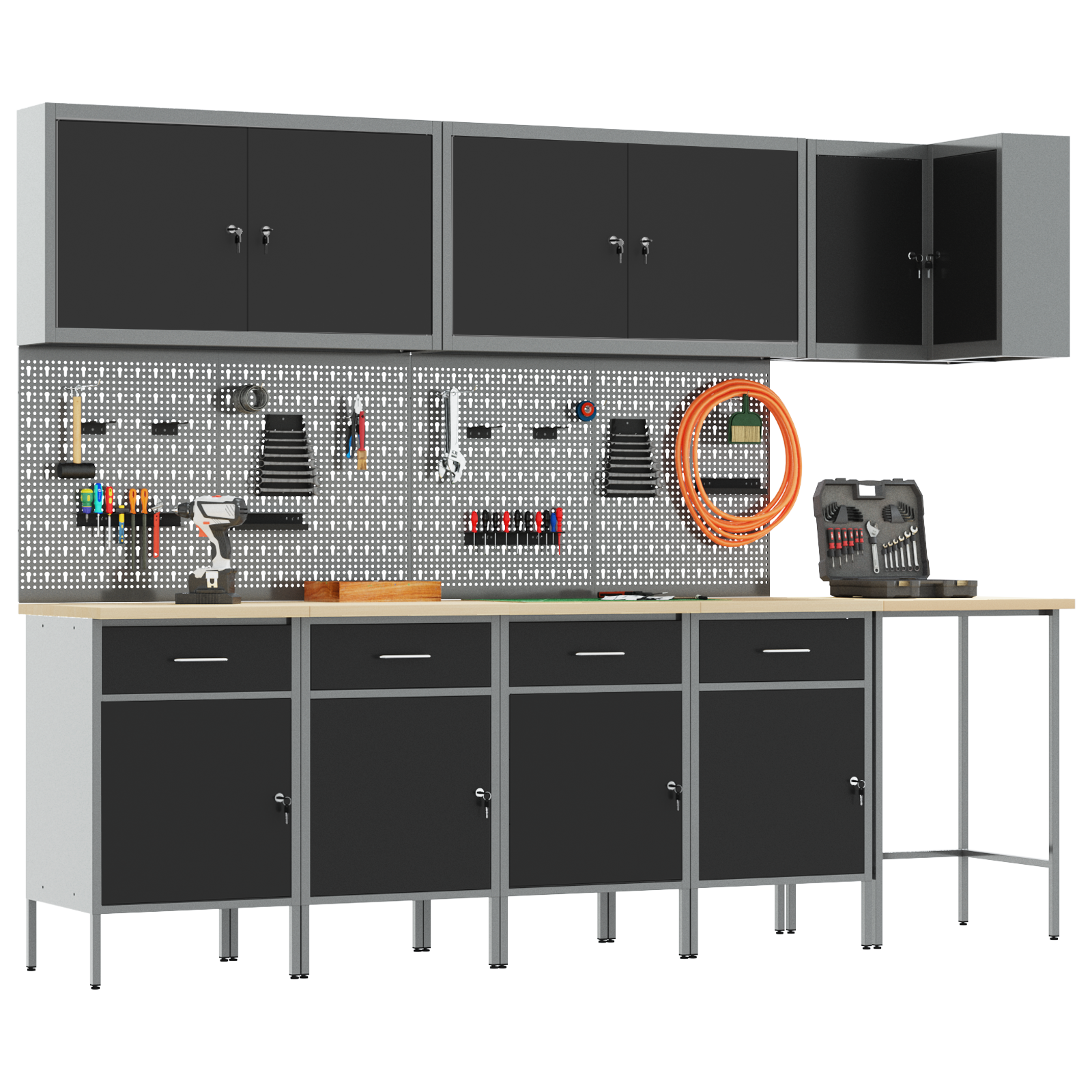 12-Piece Work Cabinet and Pegboard Set - Black MDF and Metal - Image 3