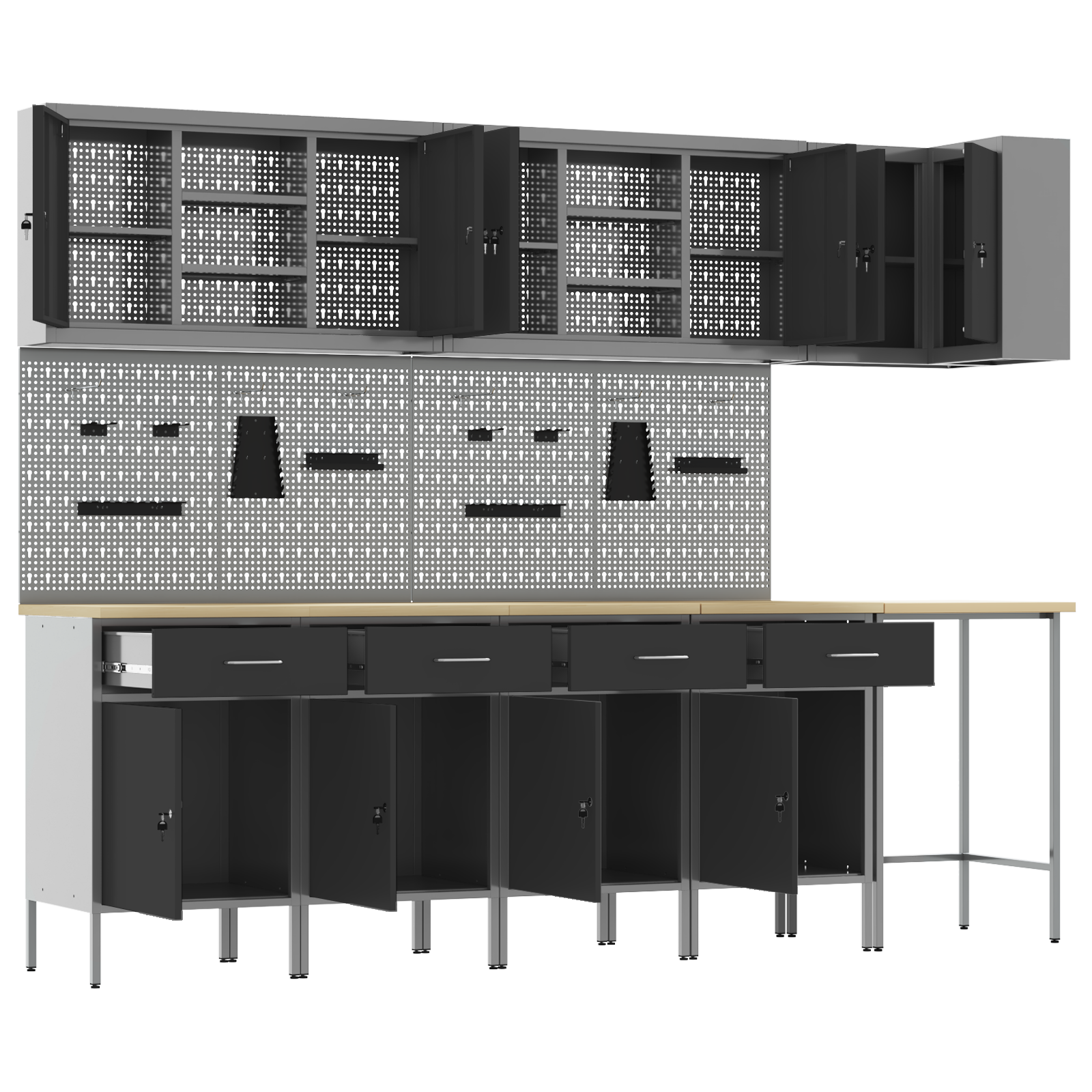 12 Piece Work Cabinet and Pegboard Set in Black MDF and Metal - Image 6