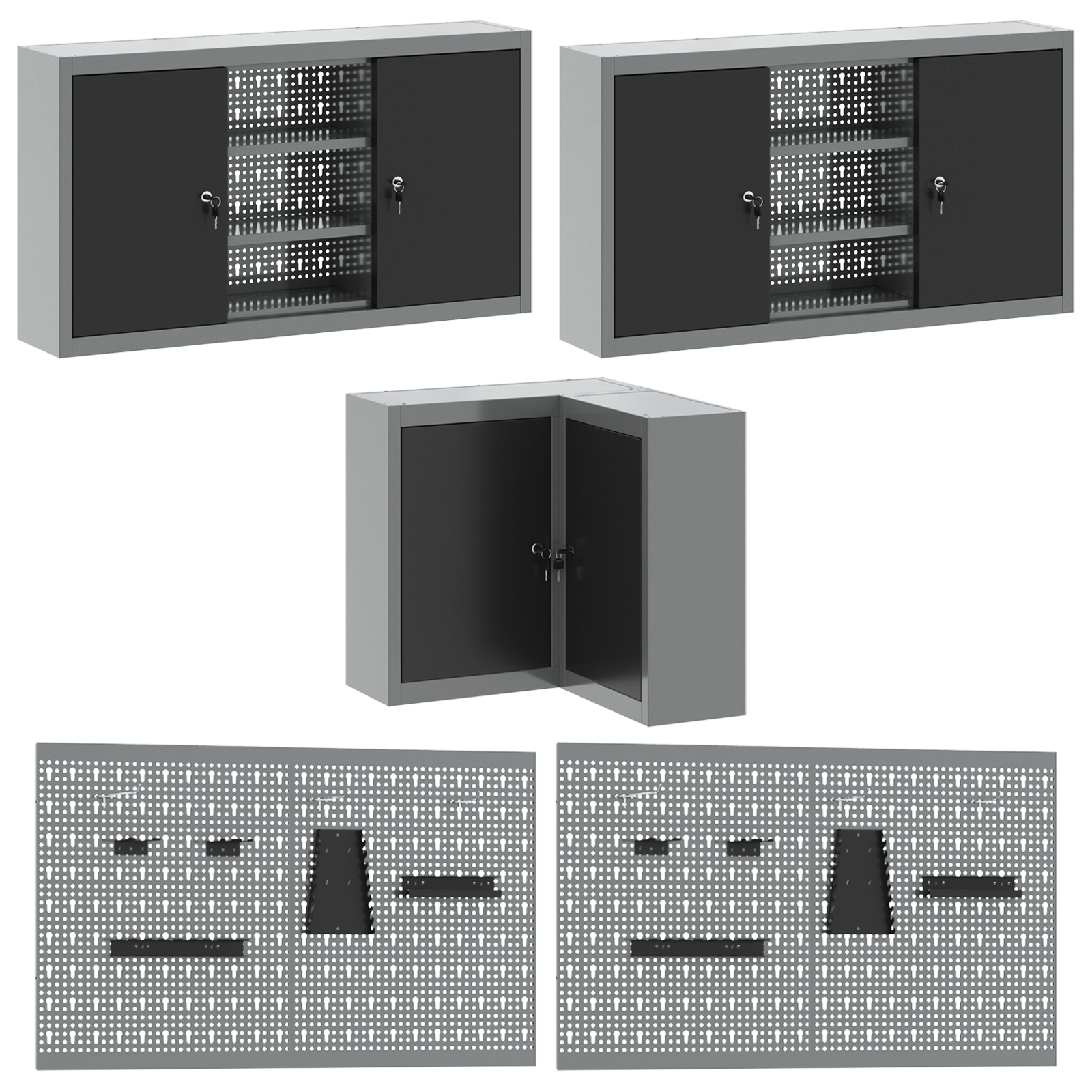 12 Piece Work Cabinet and Pegboard Set in Black MDF and Metal - Image 7