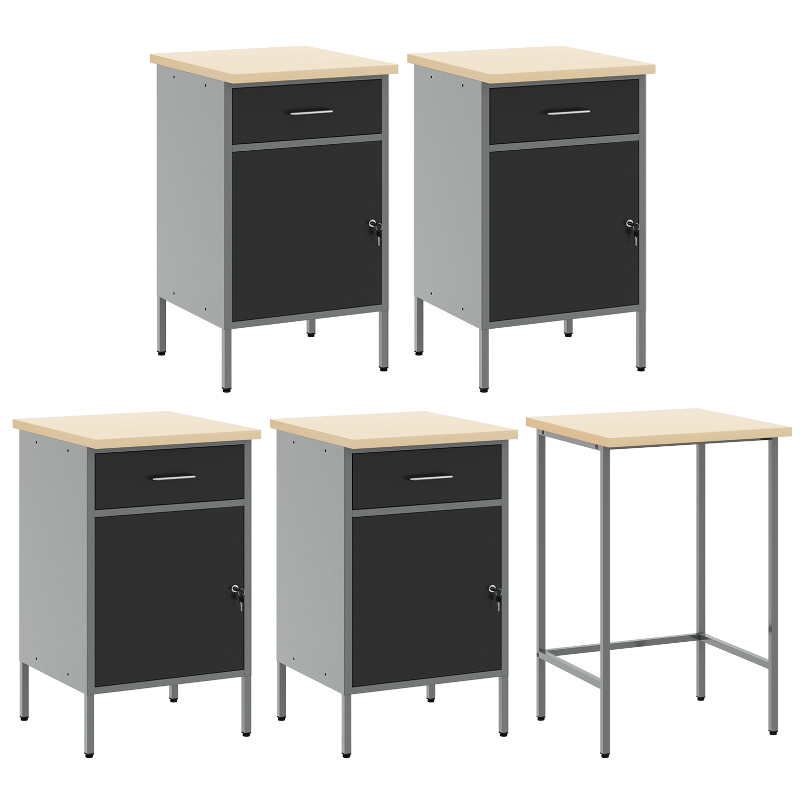 12 Piece Work Cabinet and Pegboard Set in Black MDF and Metal - Image 8