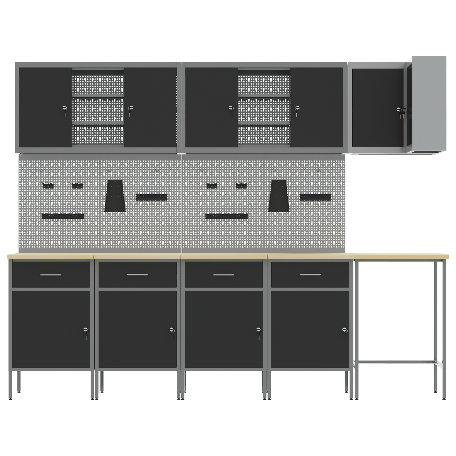 12 Piece Work Cabinet and Pegboard Set in Black MDF and Metal - Image 10