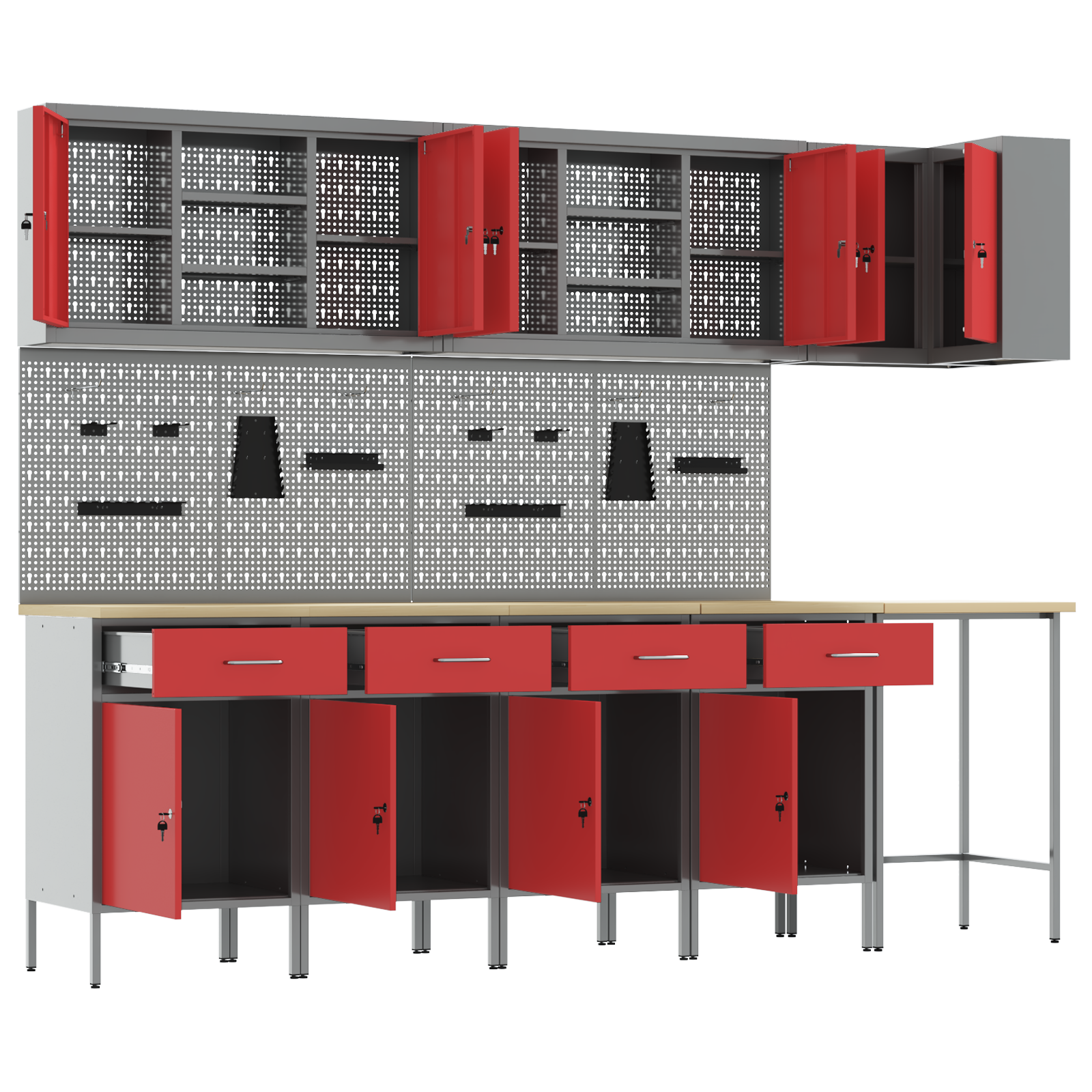 12 Piece Work Cabinet and Pegboard Set Red MDF and Metal - Image 6