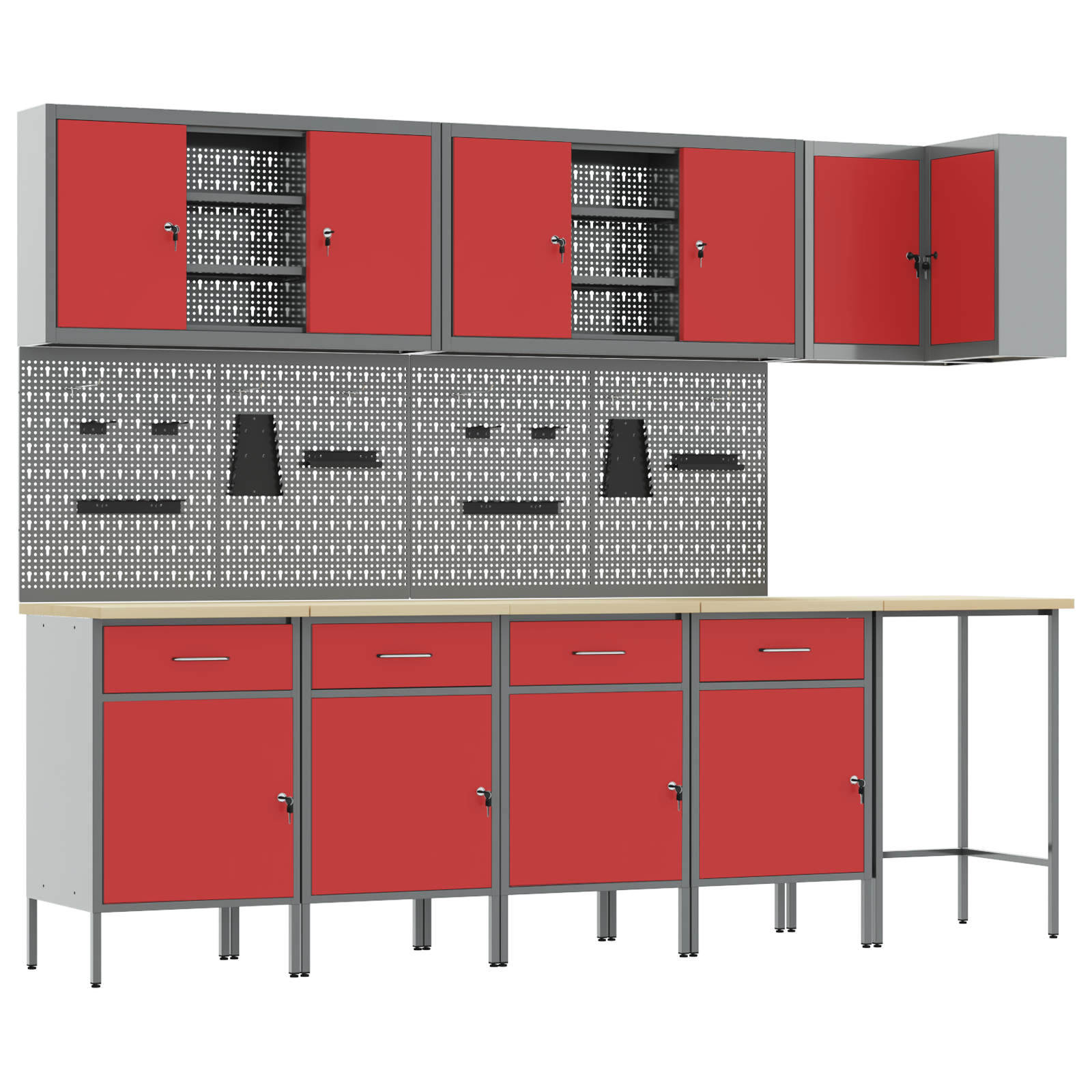 12 Piece Work Cabinet and Pegboard Set Red MDF and Metal - Image 2