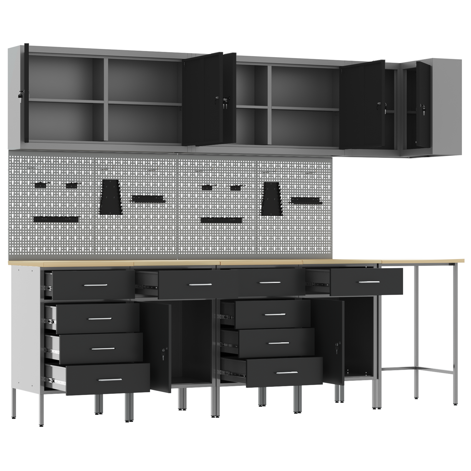 12 Piece Work Cabinet and Pegboard Set Black MDF and Metal - Image 5