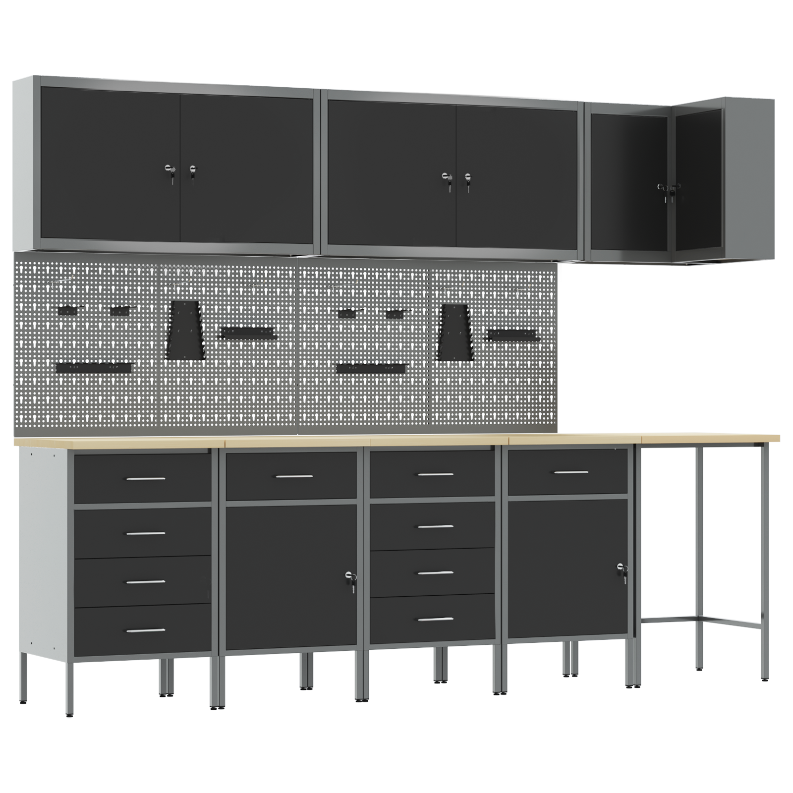 12 Piece Work Cabinet and Pegboard Set Black MDF and Metal - Image 2