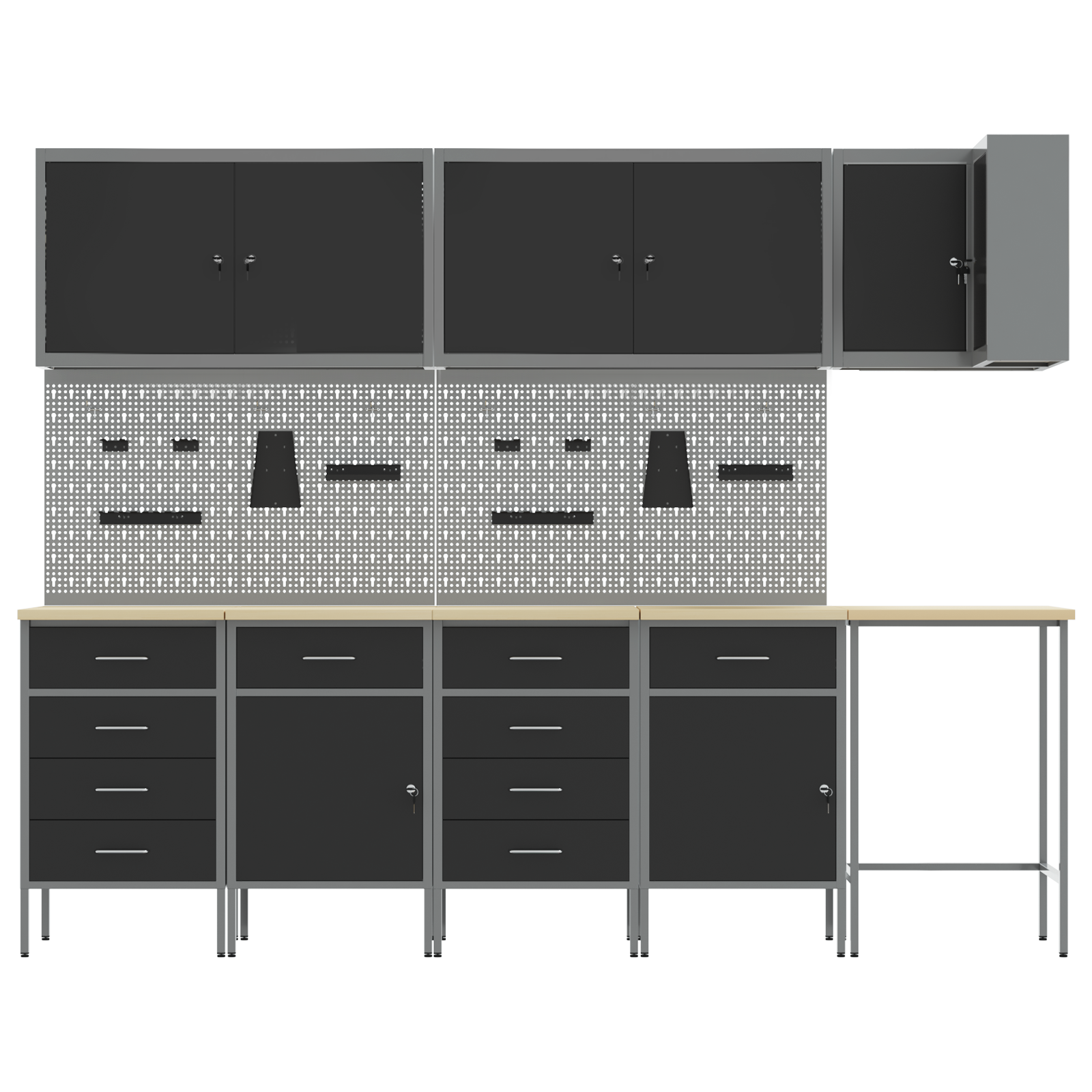 12 Piece Work Cabinet and Pegboard Set Black MDF and Metal - Image 8