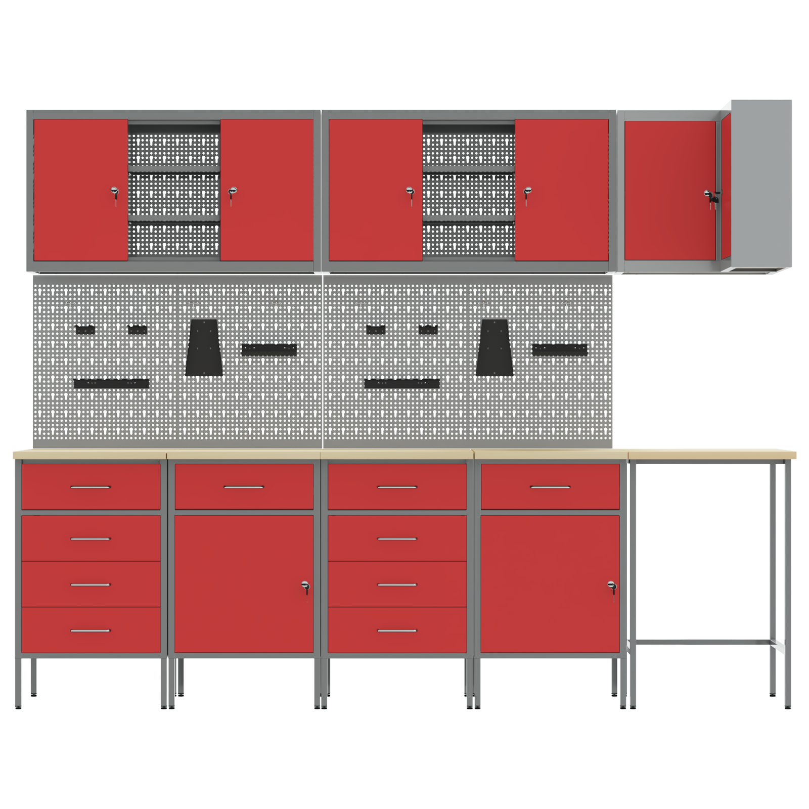 12-Piece Work Cabinet and Pegboard Set in Red MDF and Metal - Image 10