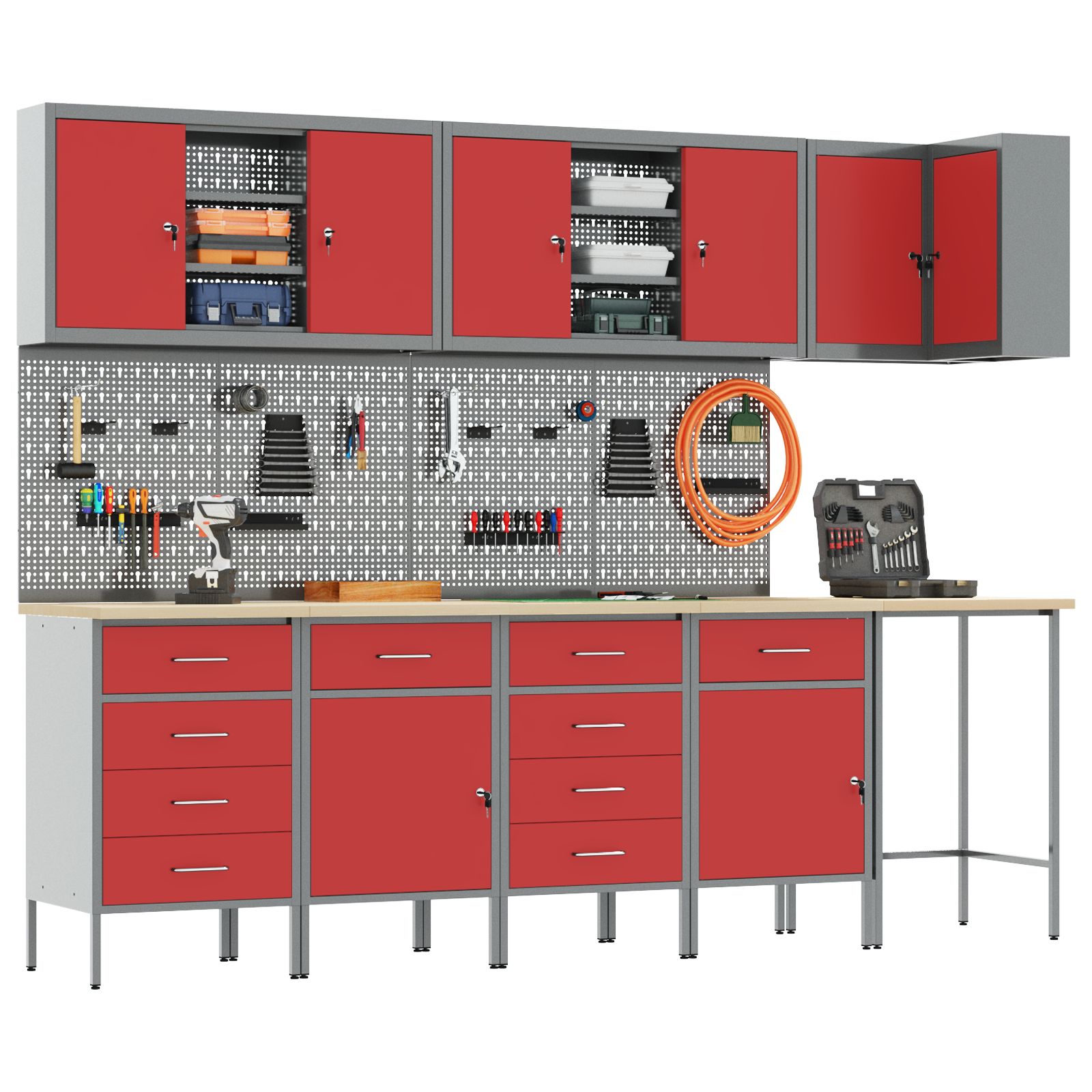12-Piece Work Cabinet and Pegboard Set in Red MDF and Metal - Image 3