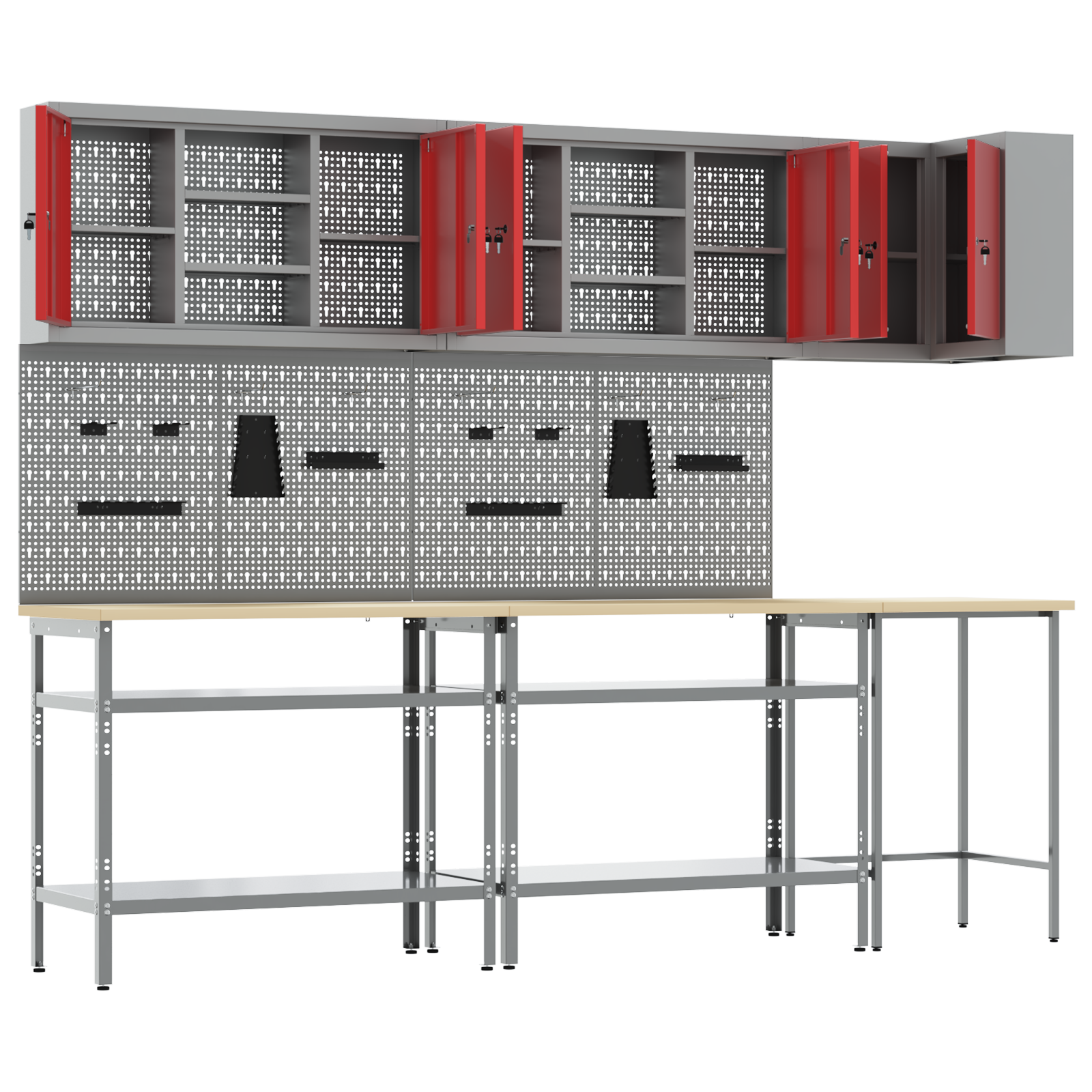 10-Piece Tool Storage Table Set - Red, Made of Engineered Wood and Metal - Image 5