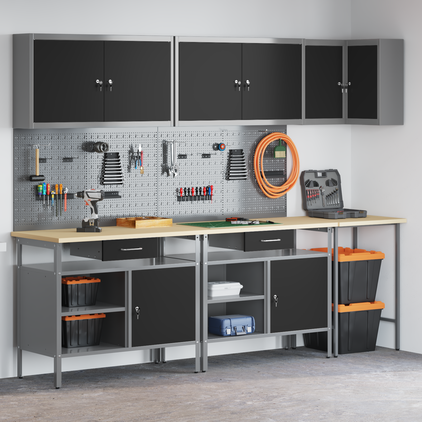 10 Piece Tool Storage Table Set - Black Engineered Wood and Metal - Image 5