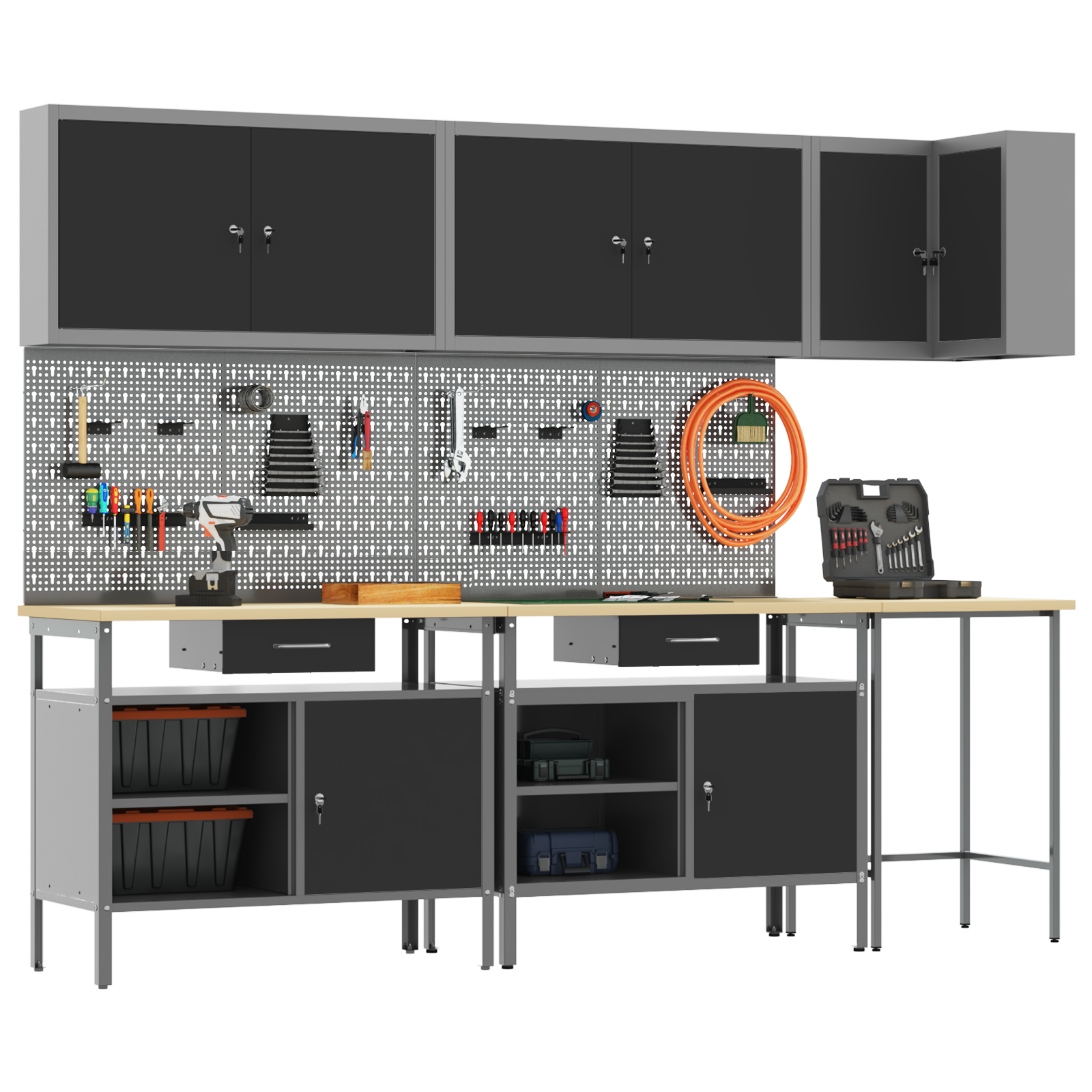 10 Piece Tool Storage Table Set - Black Engineered Wood and Metal - Image 3