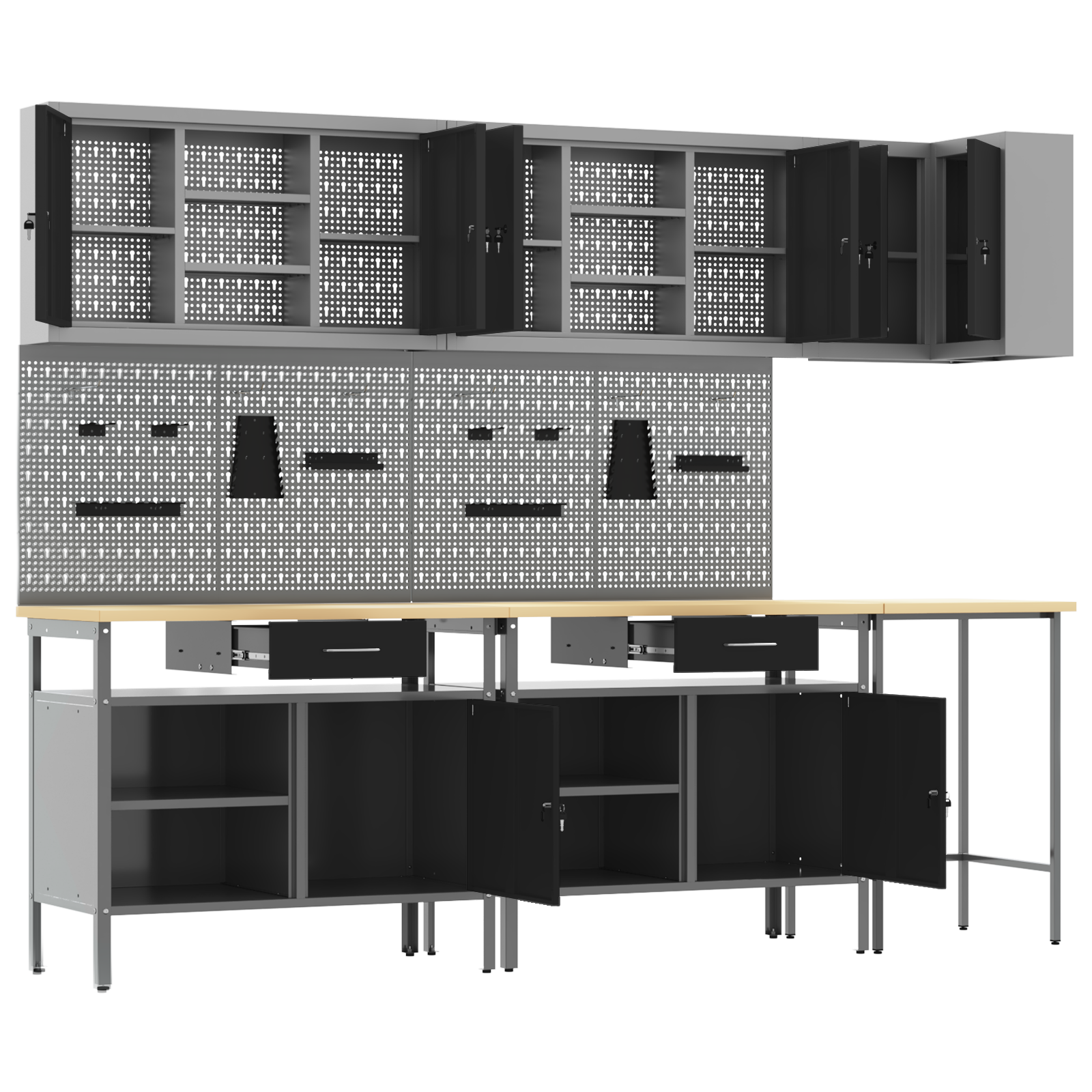 Set delovnih omar s predalom s polico 10 pcs Črna in siva - slika 5