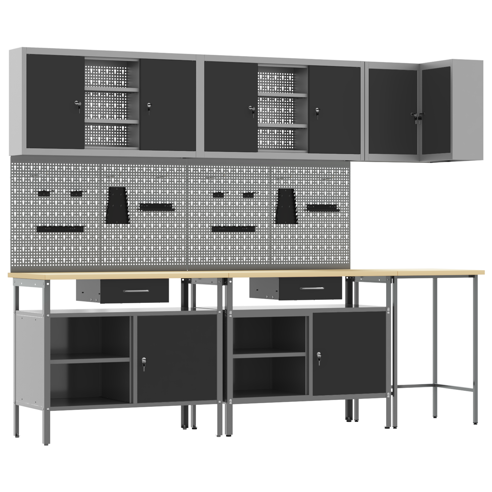 Set delovnih omar s predalom s polico 10 pcs Črna in siva - slika 2