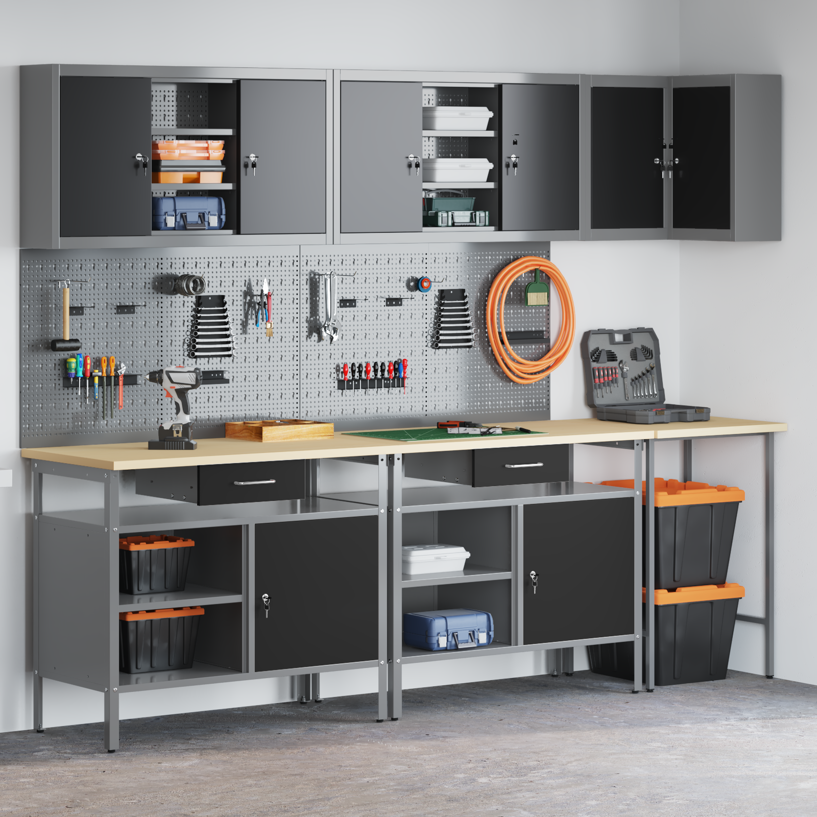 Set delovnih omar s predalom s polico 10 pcs Črna in siva - slika 4