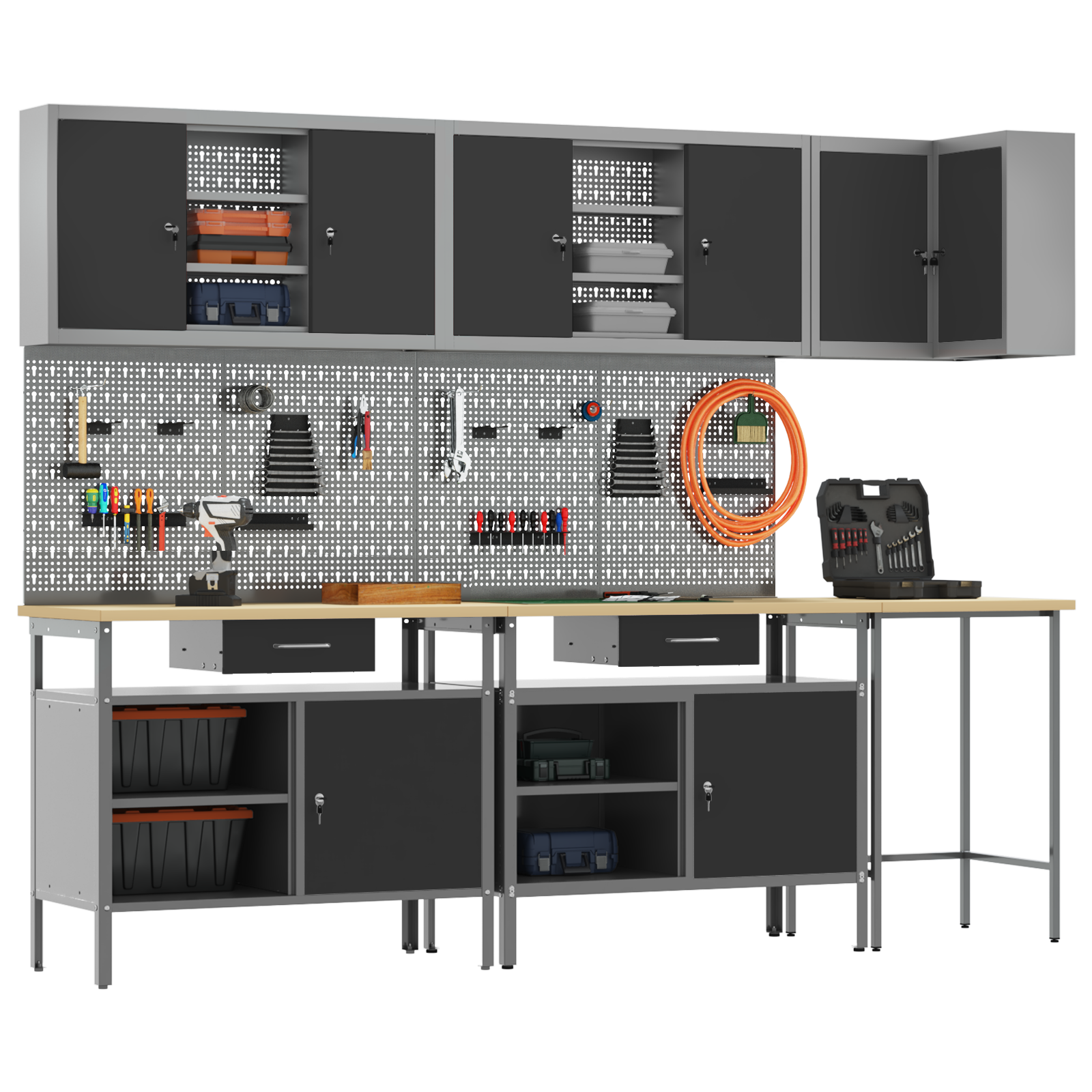 Set delovnih omar s predalom s polico 10 pcs Črna in siva - slika 3