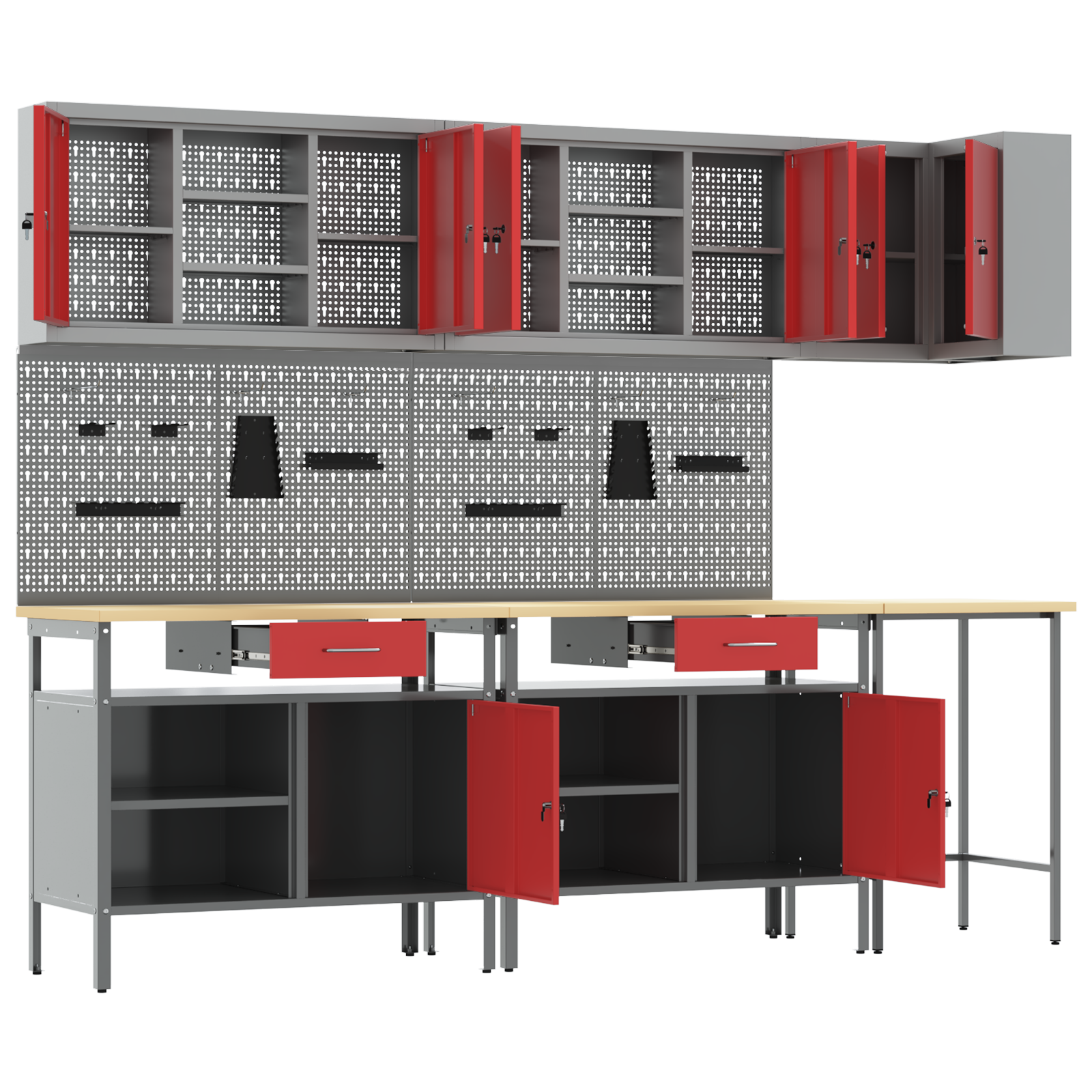 10-Piece Tool Storage Table Set in Red - Made of Engineered Wood and Metal - Image 7