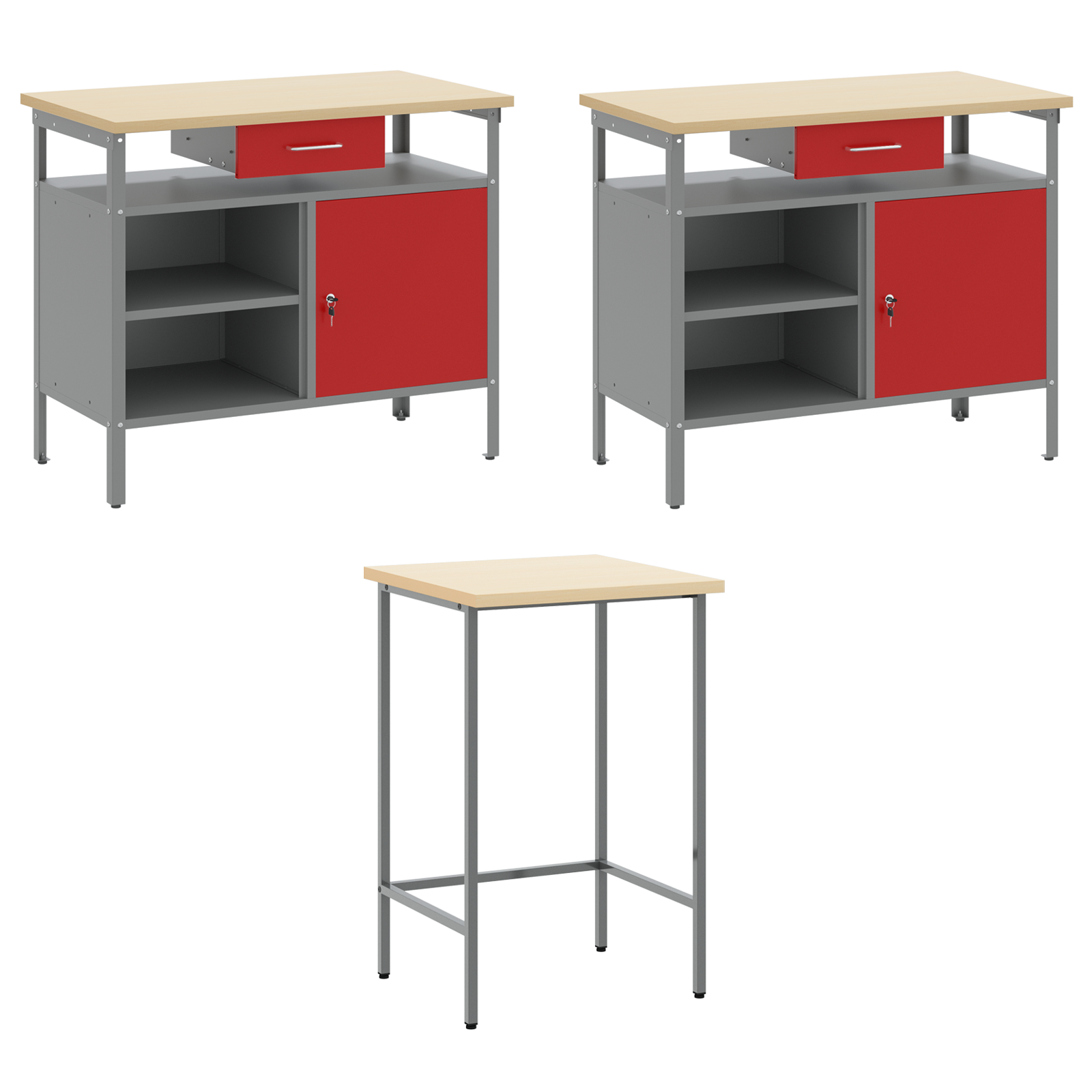 10-Piece Tool Storage Table Set in Red - Made of Engineered Wood and Metal - Image 11