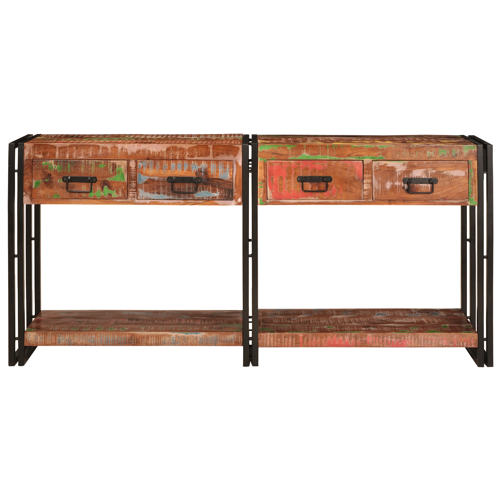Console Tables Set of 2 with Drawers, Multicolour Solid Wood Reclaimed - Image 4