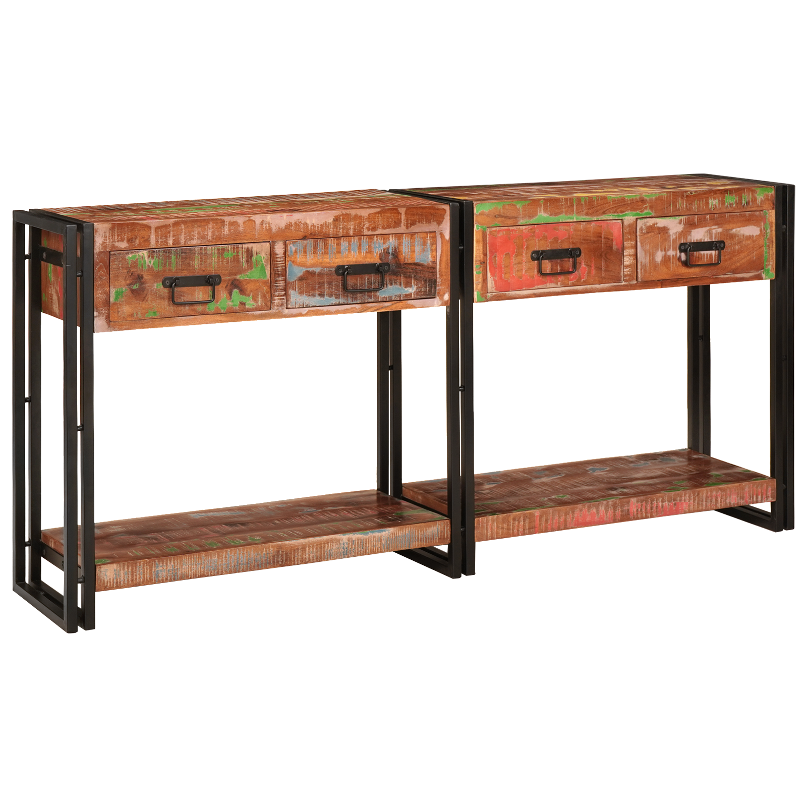 Console Tables Set of 2 with Drawers, Multicolour Solid Wood Reclaimed - Image 7