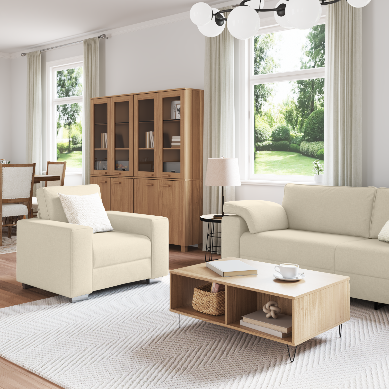 Sofa 3 pcs Beige Linen - Image 3