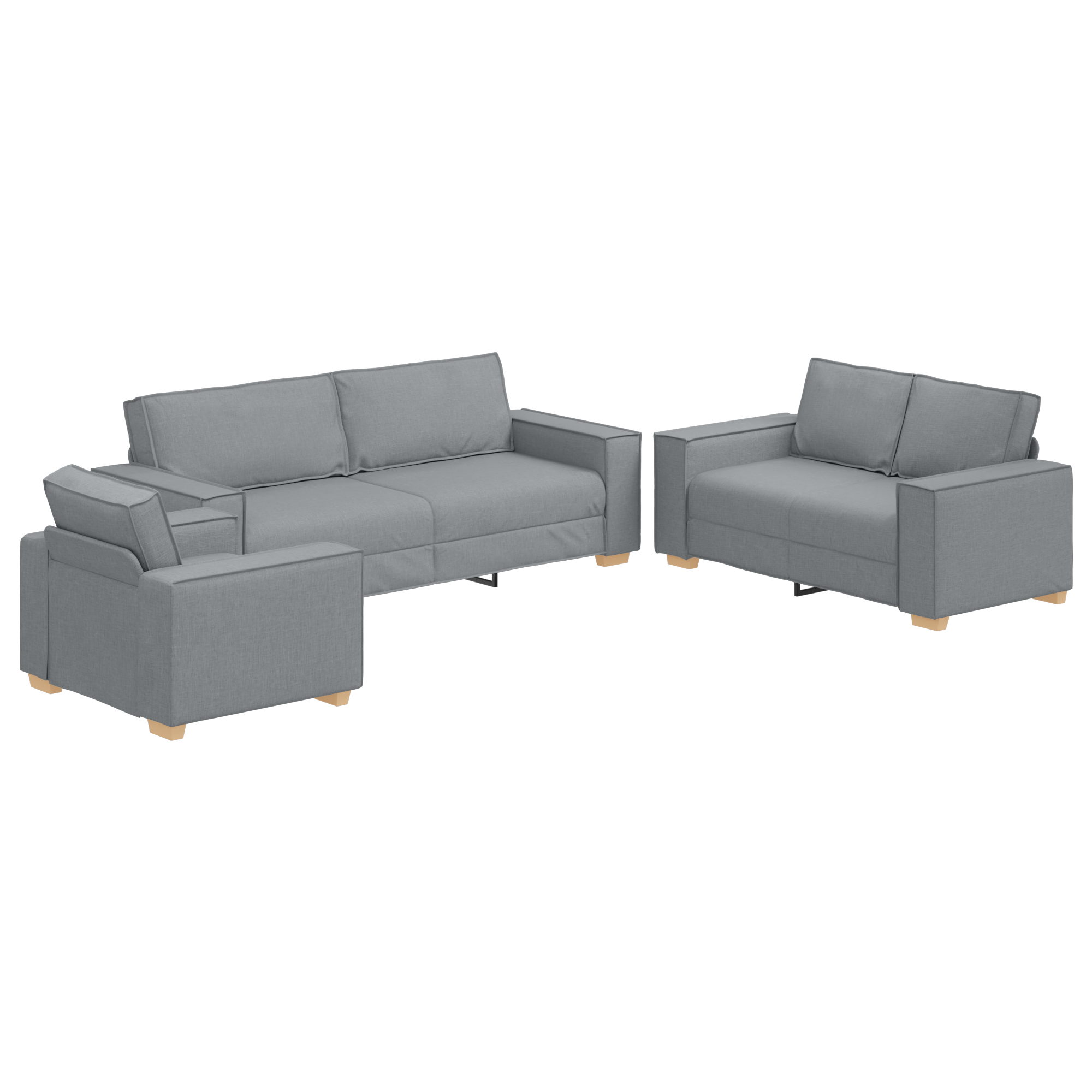 3 Piece Sofa Set with Cushions Light Grey Fabric - Image 2