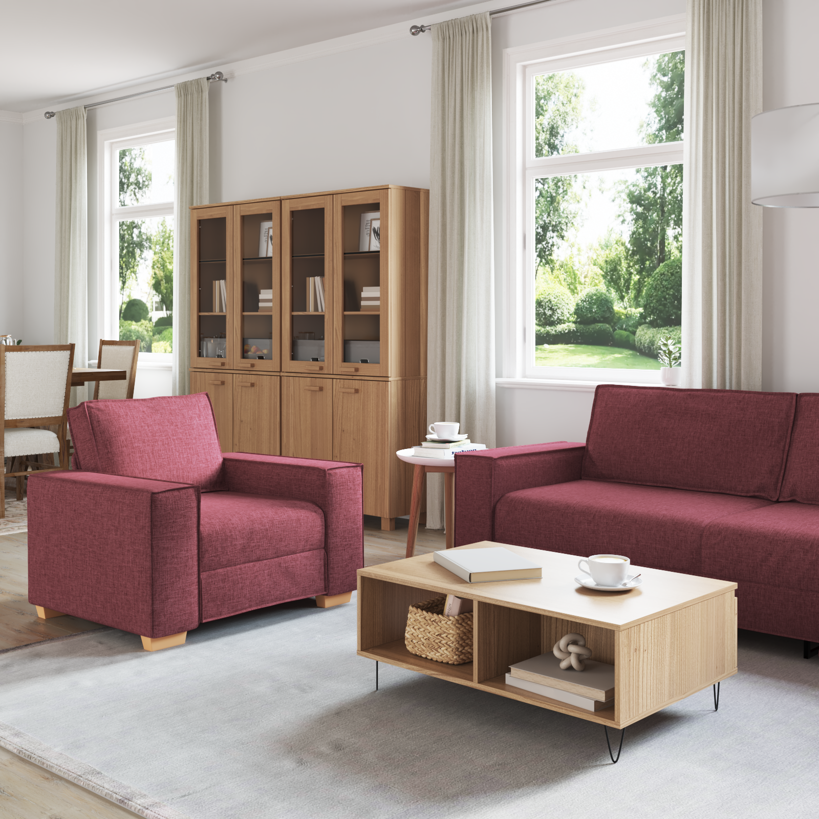 Sofa Set with Cushion 3 pcs Wine Red 220 x 78 x 84 cm Fabric - Image 3