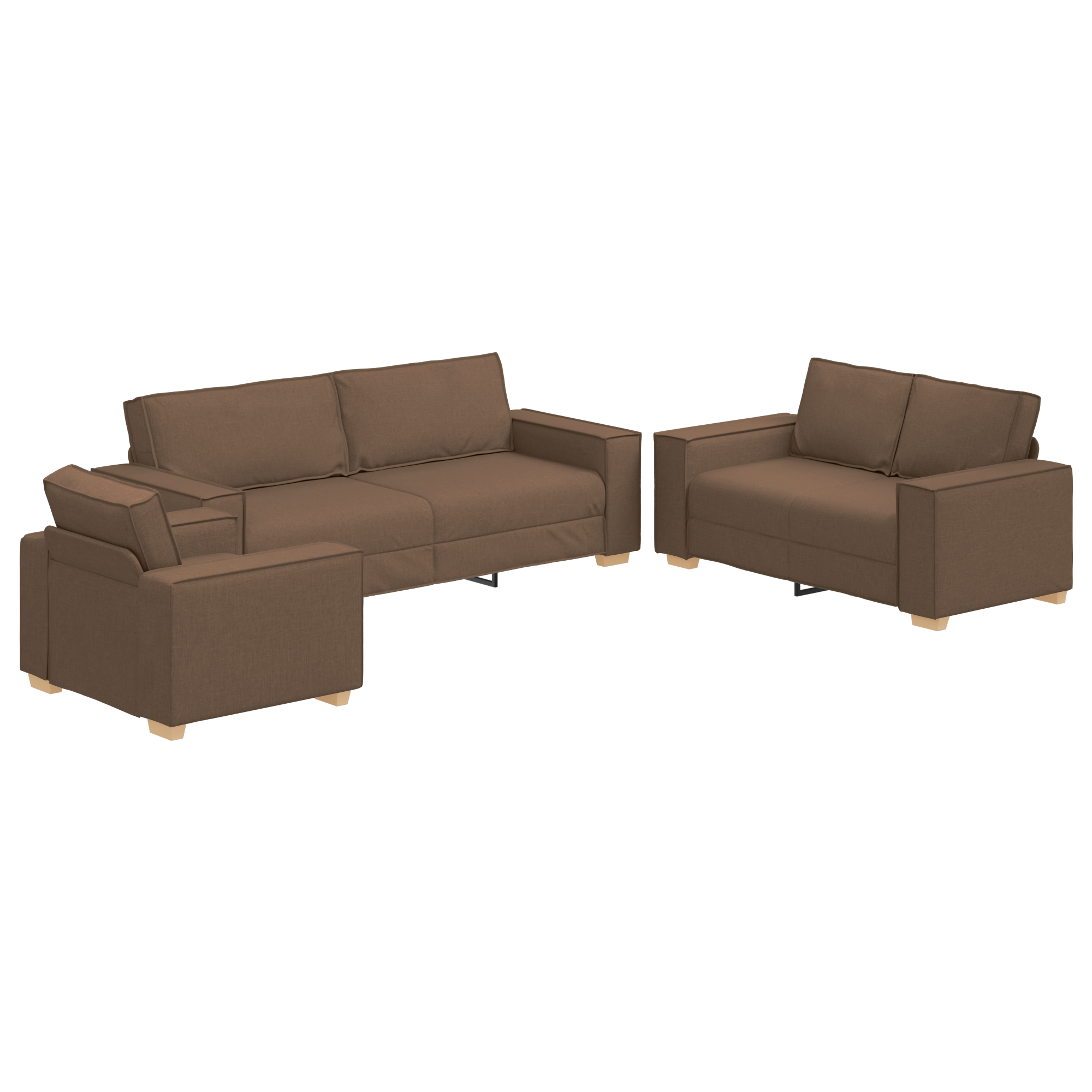 Sofa Set with Cushion 3 pcs Brown 220 x 78 x 84 cm Fabric - Image 2