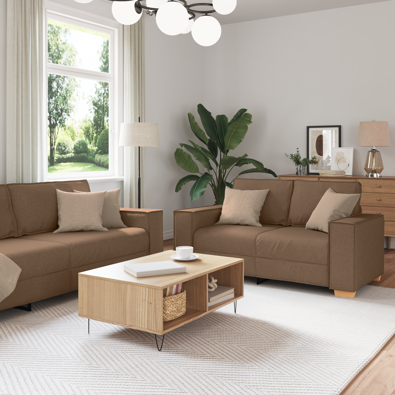 Sofa Set with Cushion 3 pcs Brown 220 x 78 x 84 cm Fabric