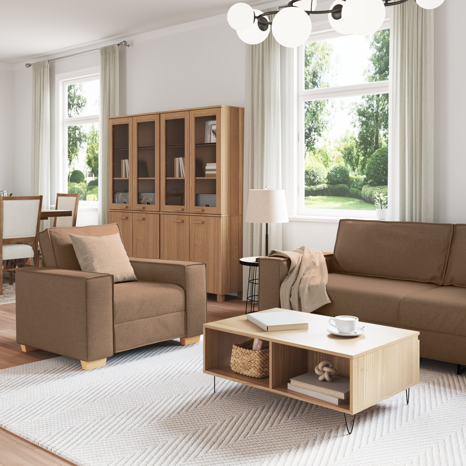 Sofa Set with Cushion 3 pcs Brown 220 x 78 x 84 cm Fabric - Image 3