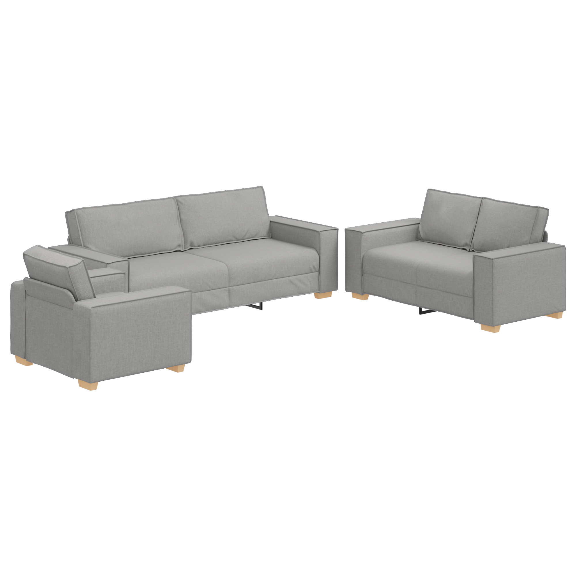 3 dalis Sofa rinkinys su pagalvėlėmis Debesų pilkos medžiagos - Image 2