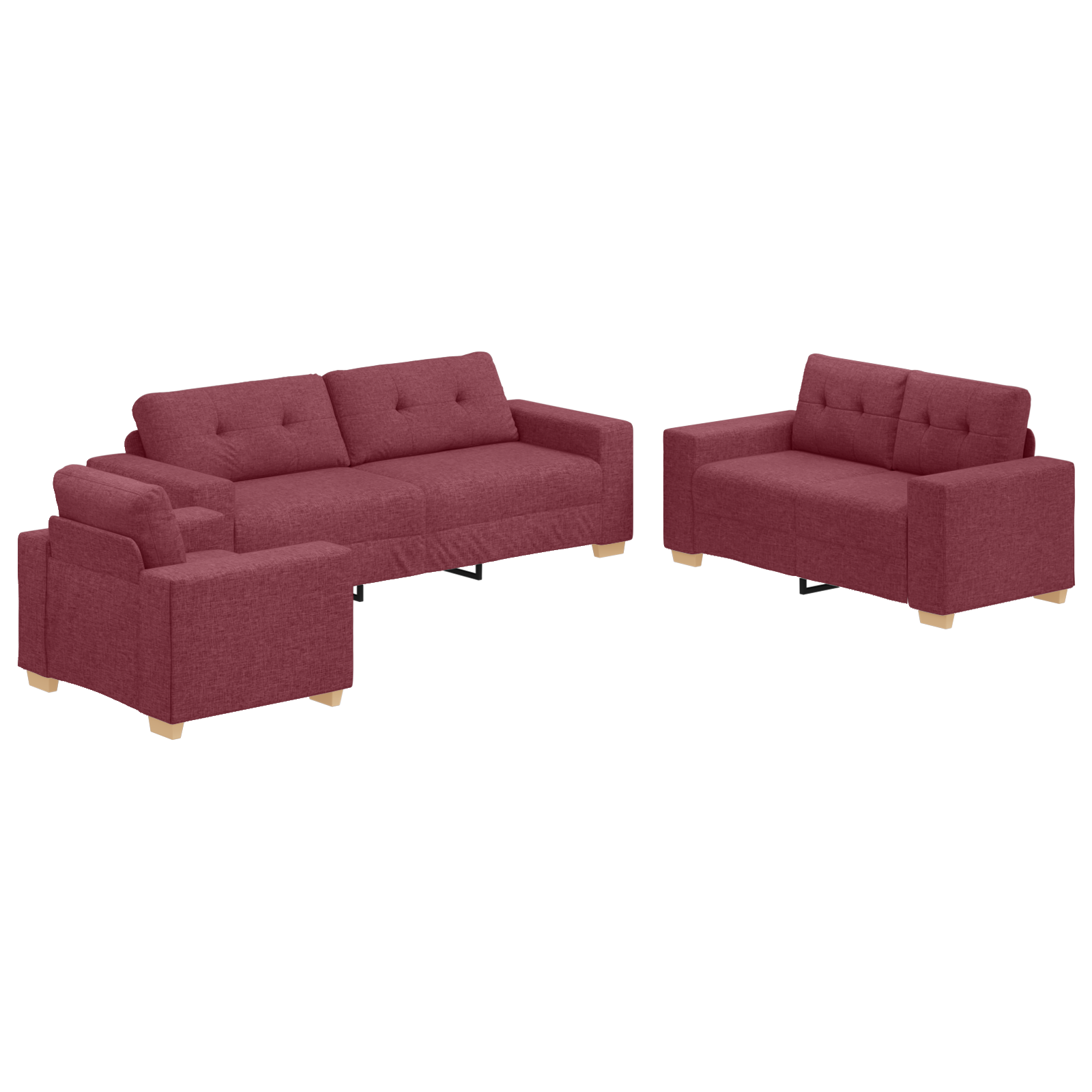 3-Piece Sofa Set with Cushions in Wine Red Fabric - Image 2