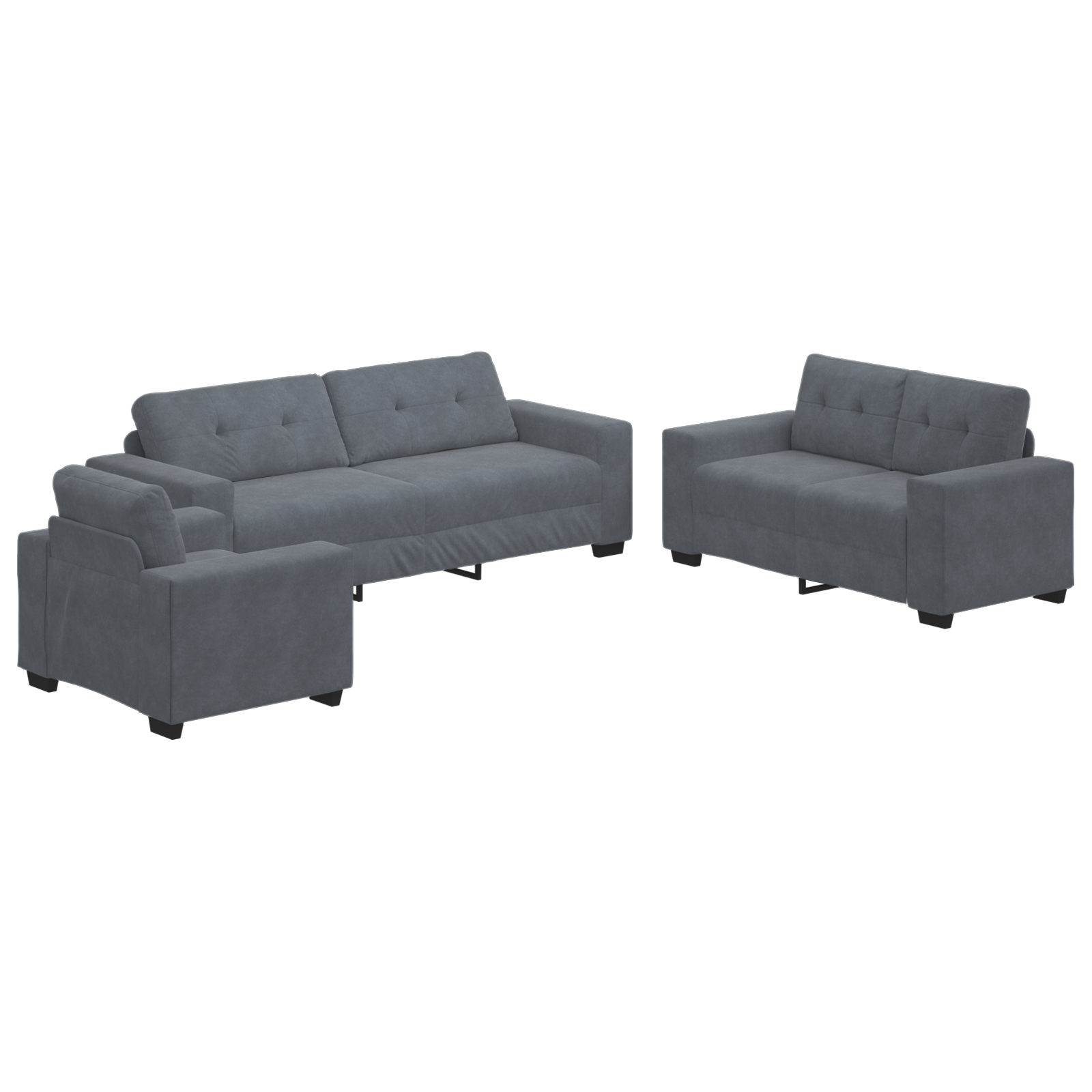 3 Piece Sofa Set with Cushions Dark Grey Velvet - Image 2