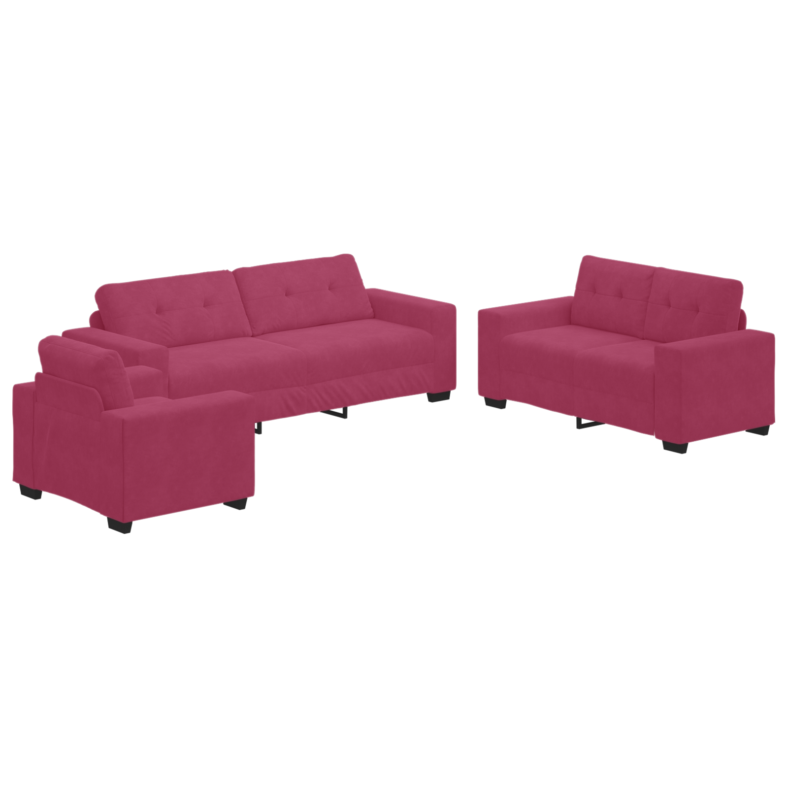 Thumbnail - vidaXL Sofa Set mit Kissen 3 pcs Weinrot 221 x 78 x 80 cm Samt