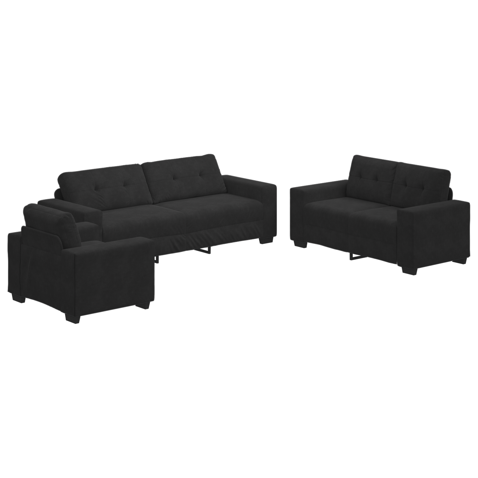 3 Piece Sofa Set with Cushions Black Velvet - Image 2