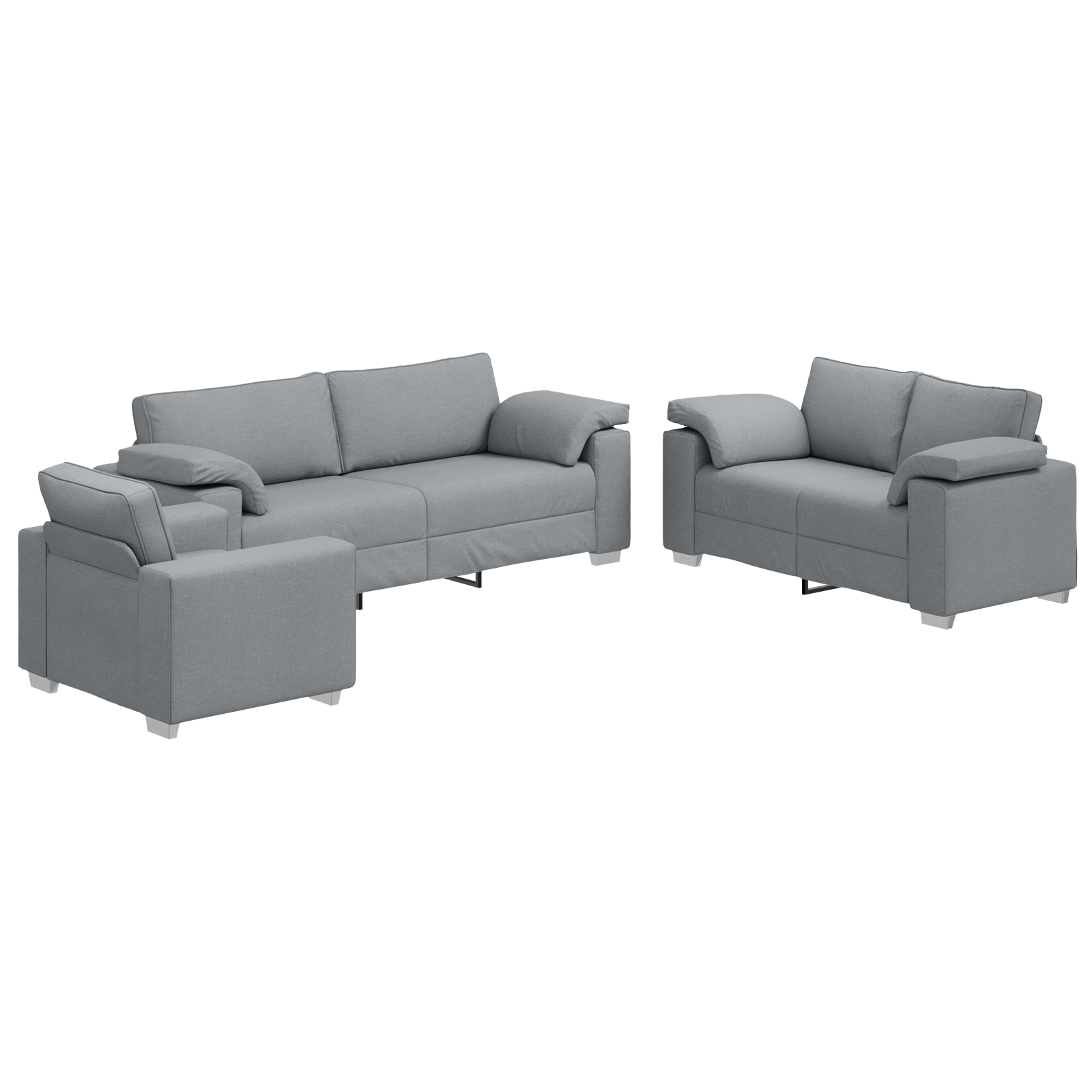 Sofa Set with Cushion 3 pcs Grey 219 x 77 x 82 cm Fabric - Image 2
