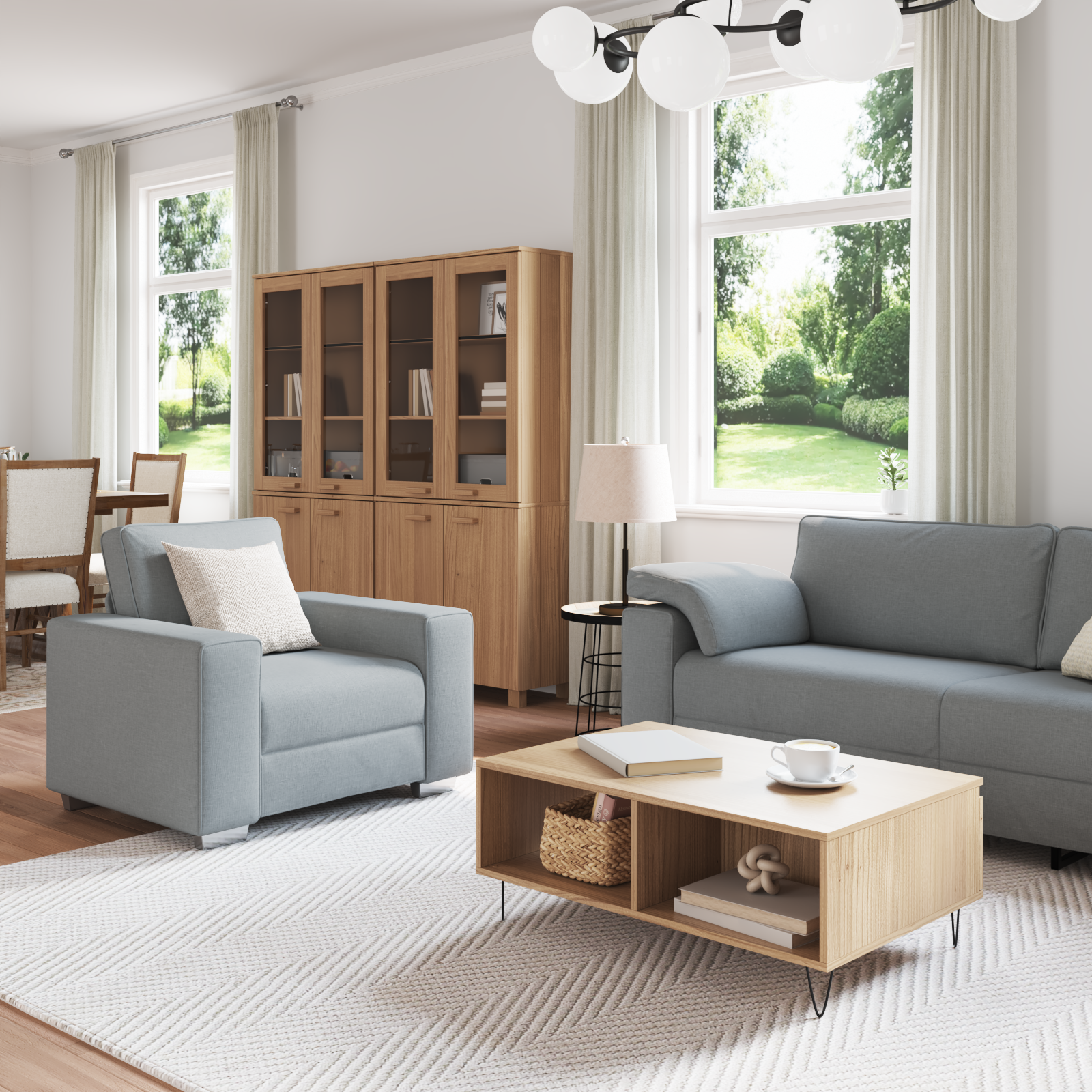 Sofa Set with Cushion 3 pcs Grey 219 x 77 x 82 cm Fabric - Image 3