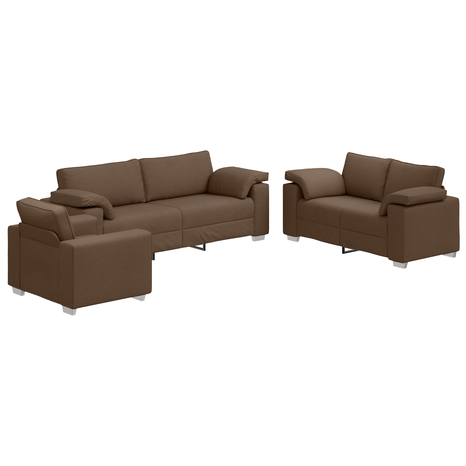 Sofa Set with Cushion 3 pcs Brown 219 x 77 x 82 cm Fabric - Image 2