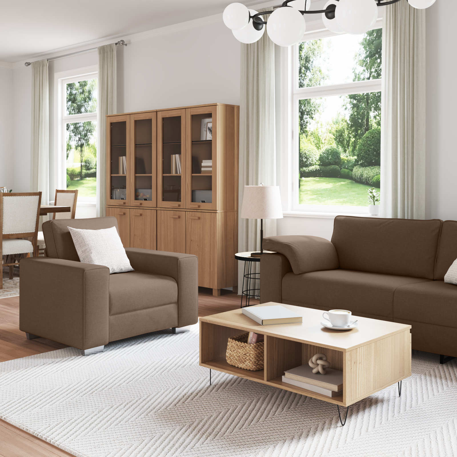 Sofa Set with Cushion 3 pcs Brown 219 x 77 x 82 cm Fabric - Image 3
