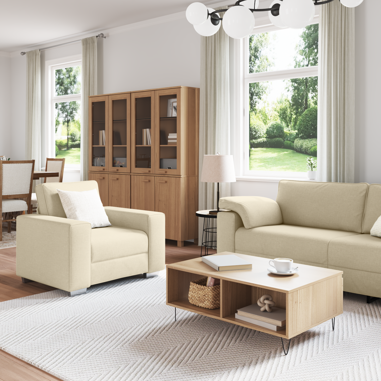 Sofa Set with Cushion 3 pcs Cream 219 x 77 x 82 cm Fabric - Image 3