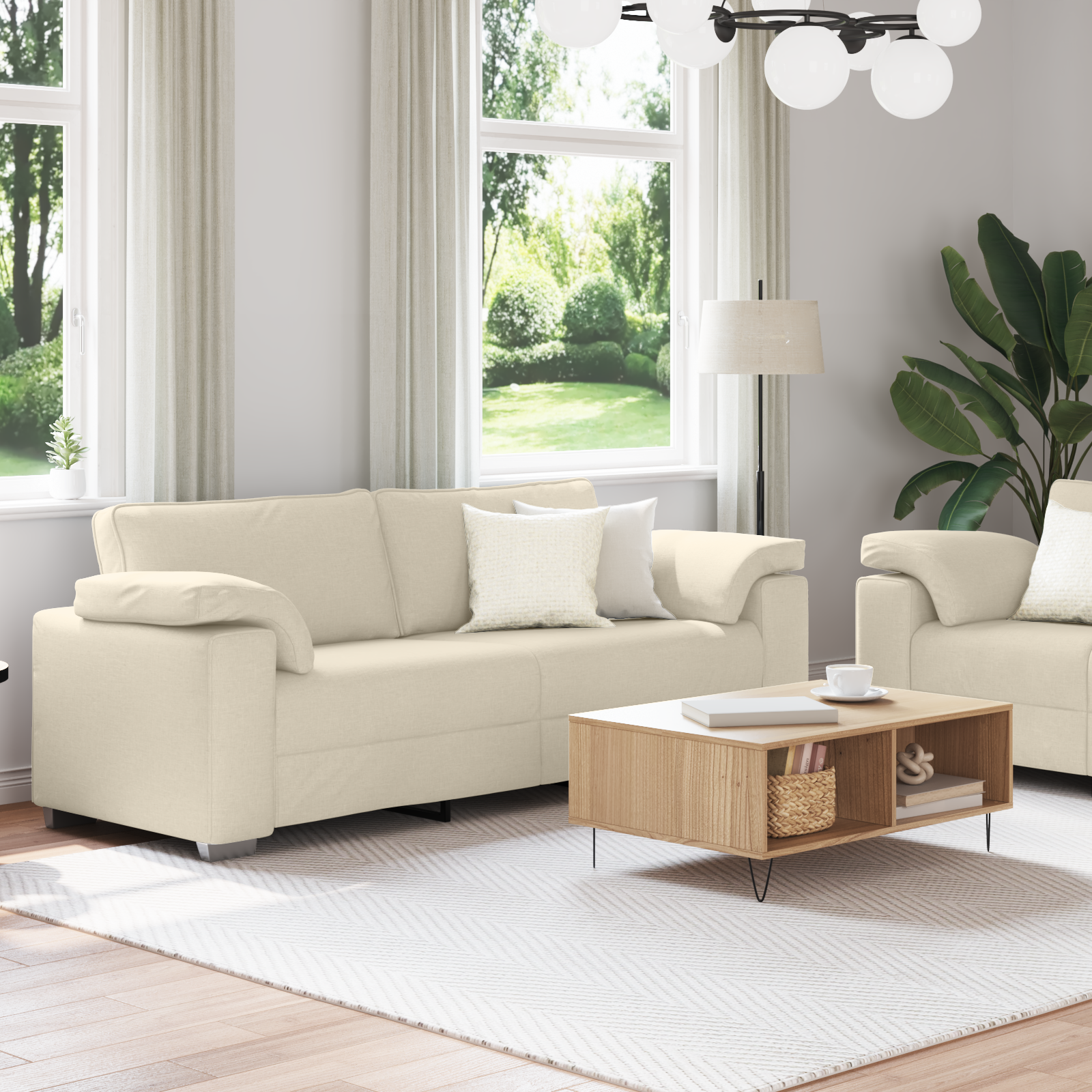 Sofa 2 pcs Beige Linen - Image 3