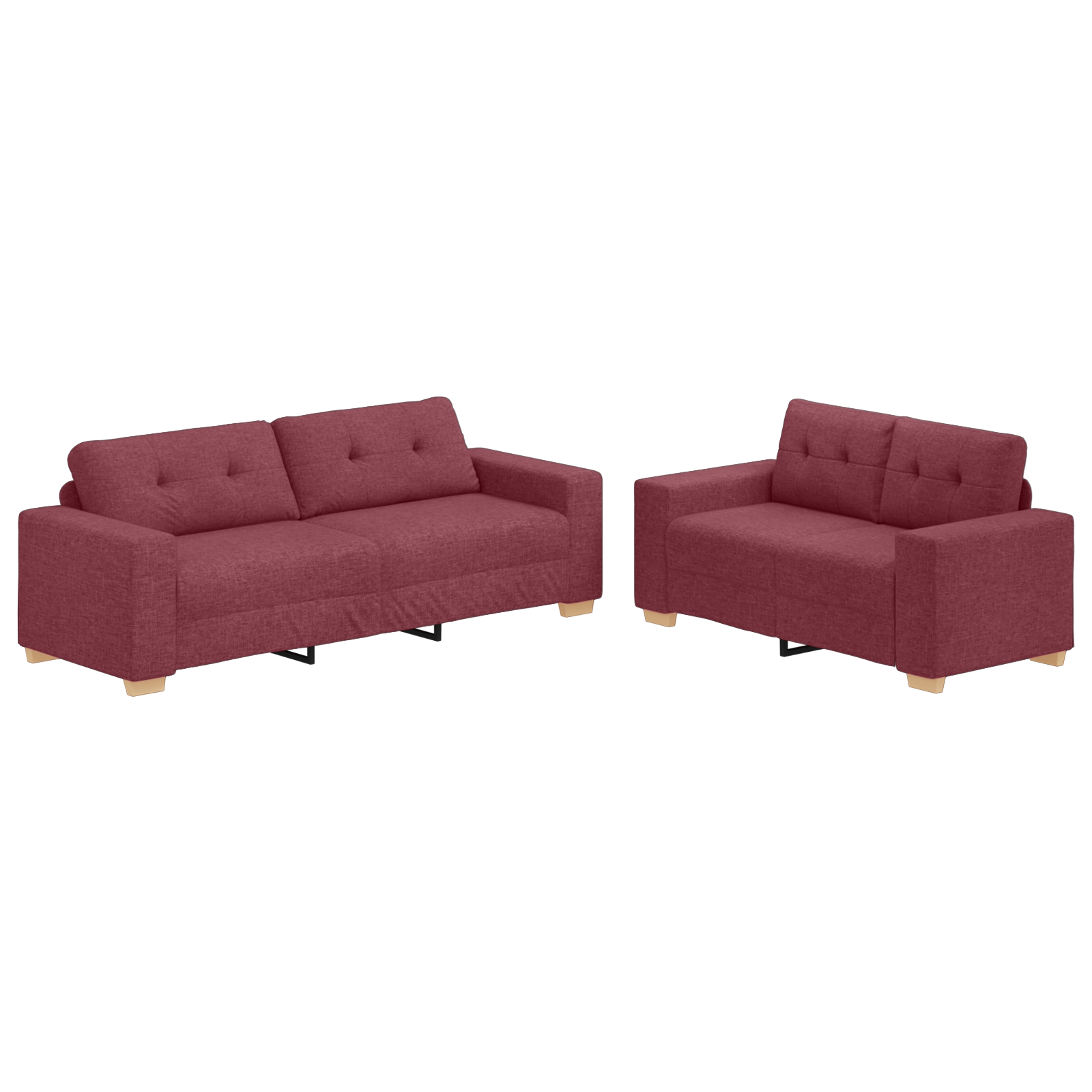 2 Piece Sofa Set with Cushions Wine Red Fabric - Image 2