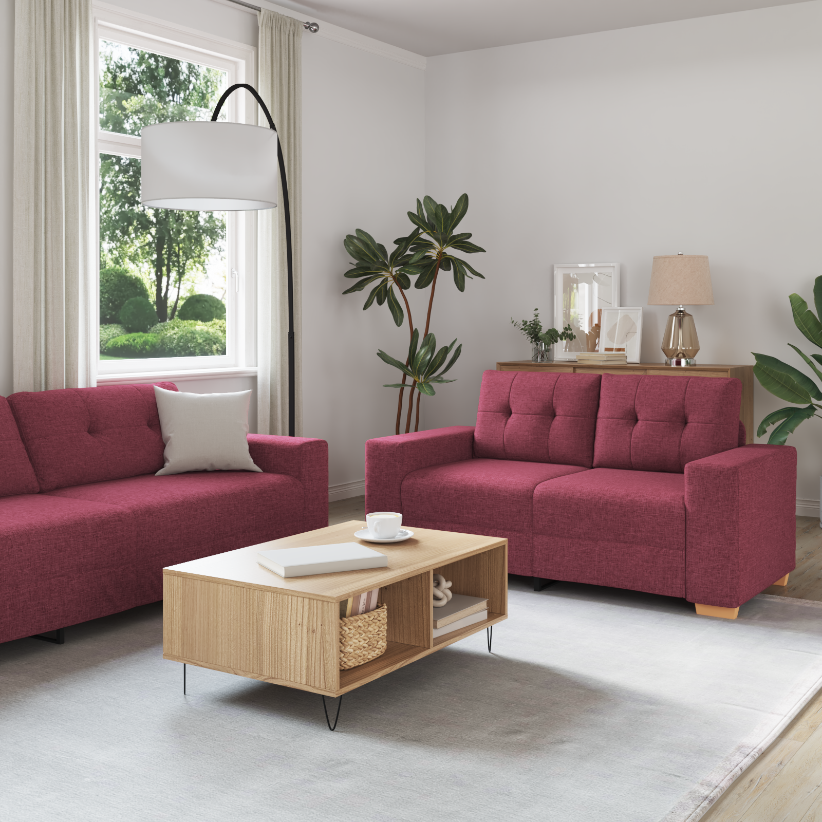 2 Piece Sofa Set with Cushions Wine Red Fabric - Image 3